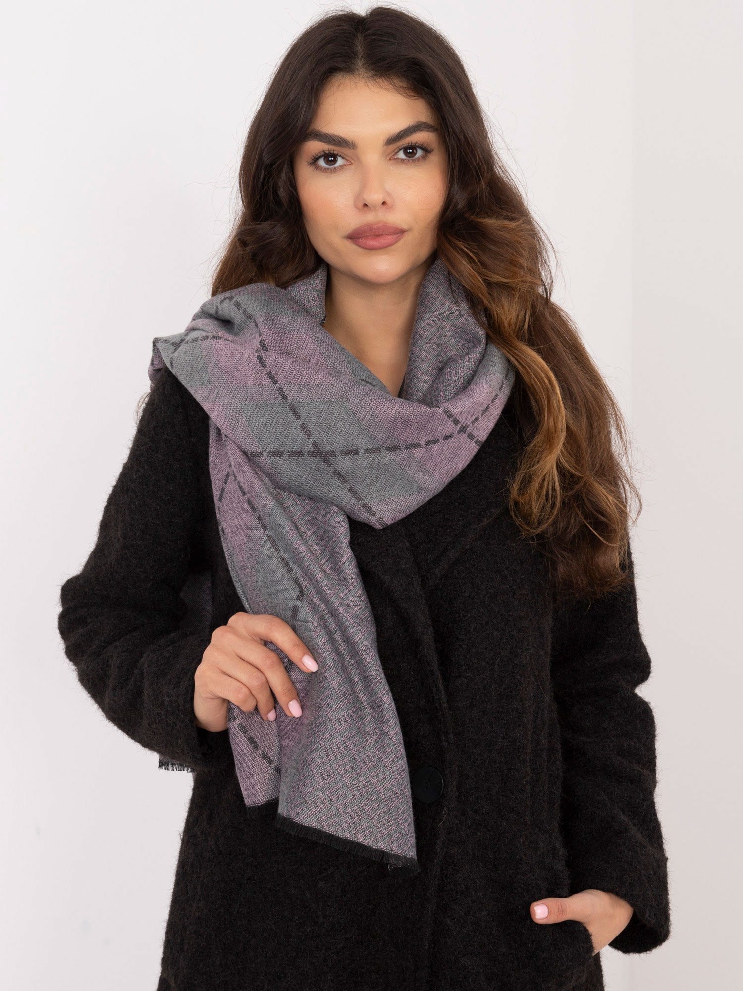 Grey and pink women&#039;s viscose scarf