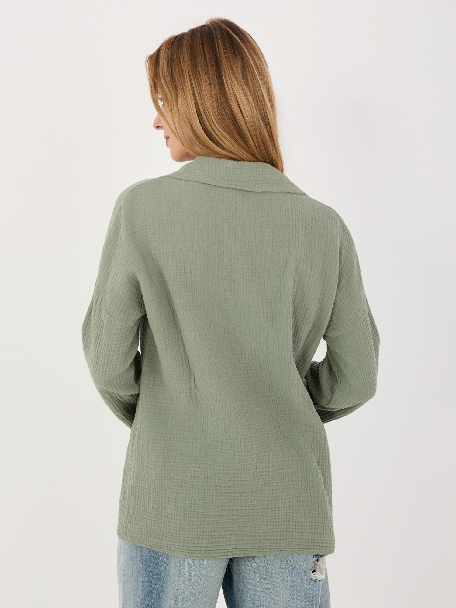 Риза с дълъг ръкав от каки муселин