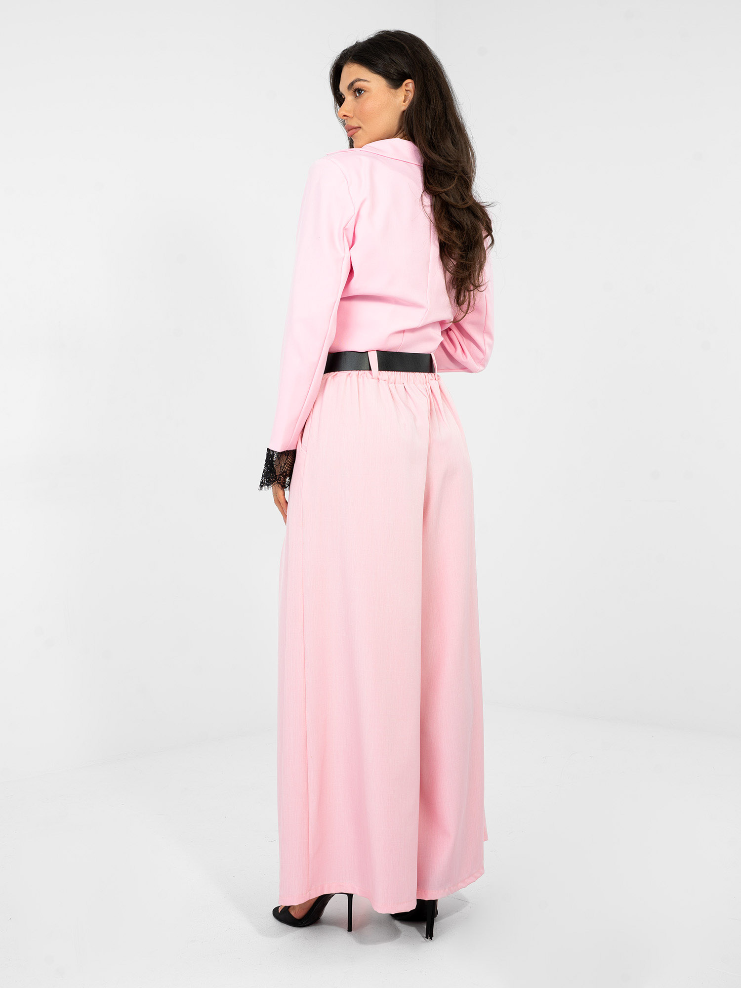 Světle růžové business kalhoty