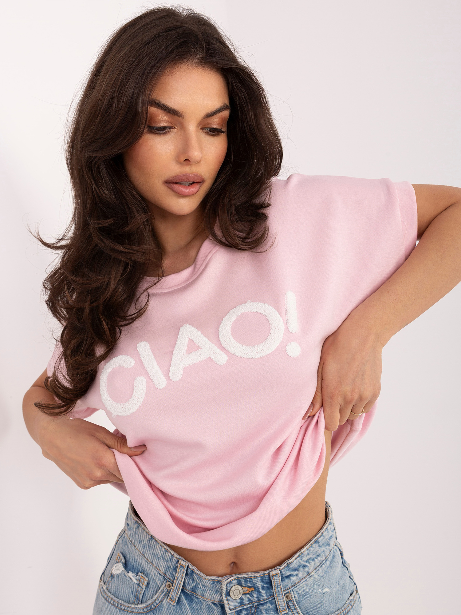 Светлорозова блуза от мек материал