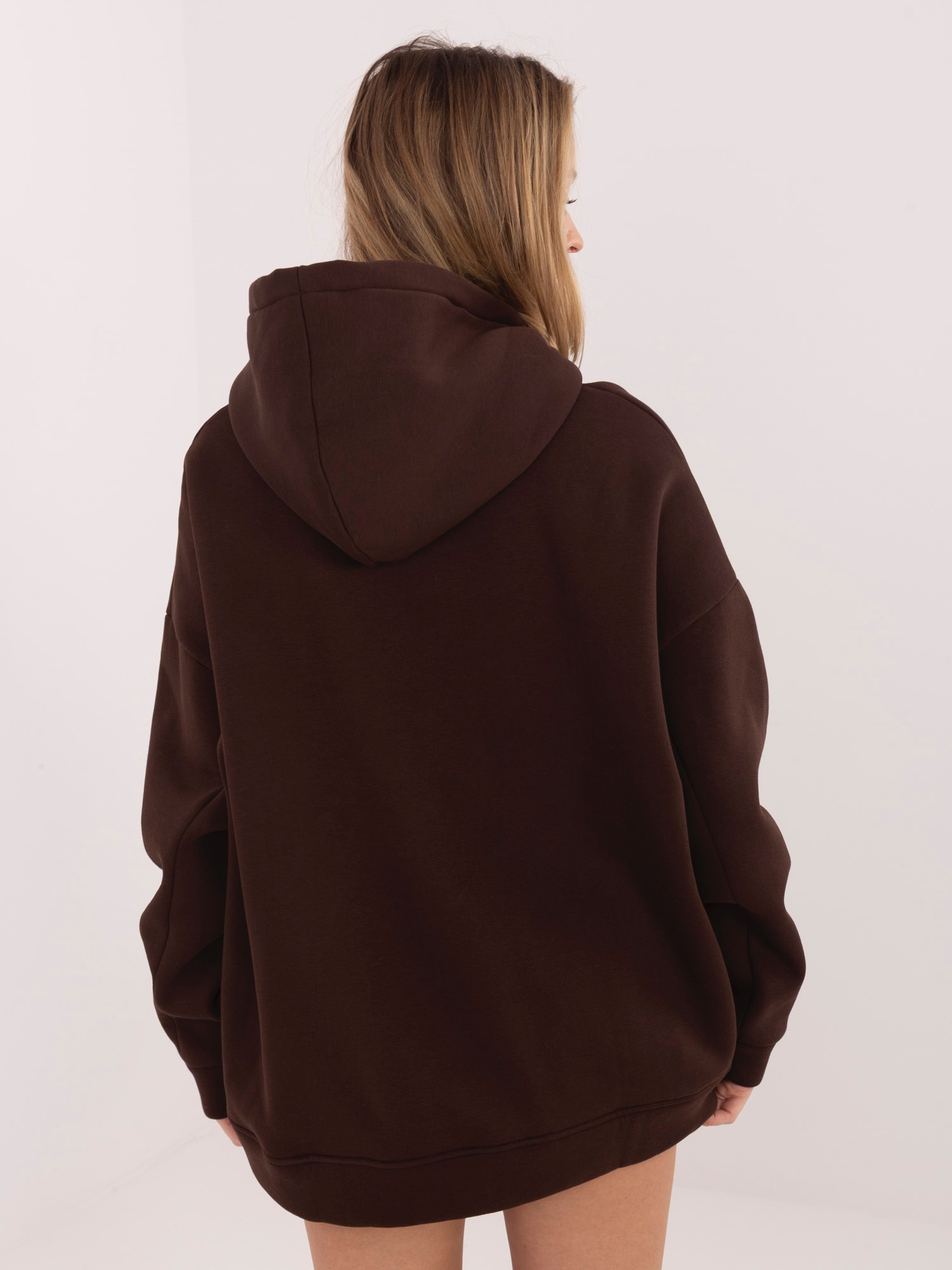 Дамски суичър от трико, тъмнокафяв