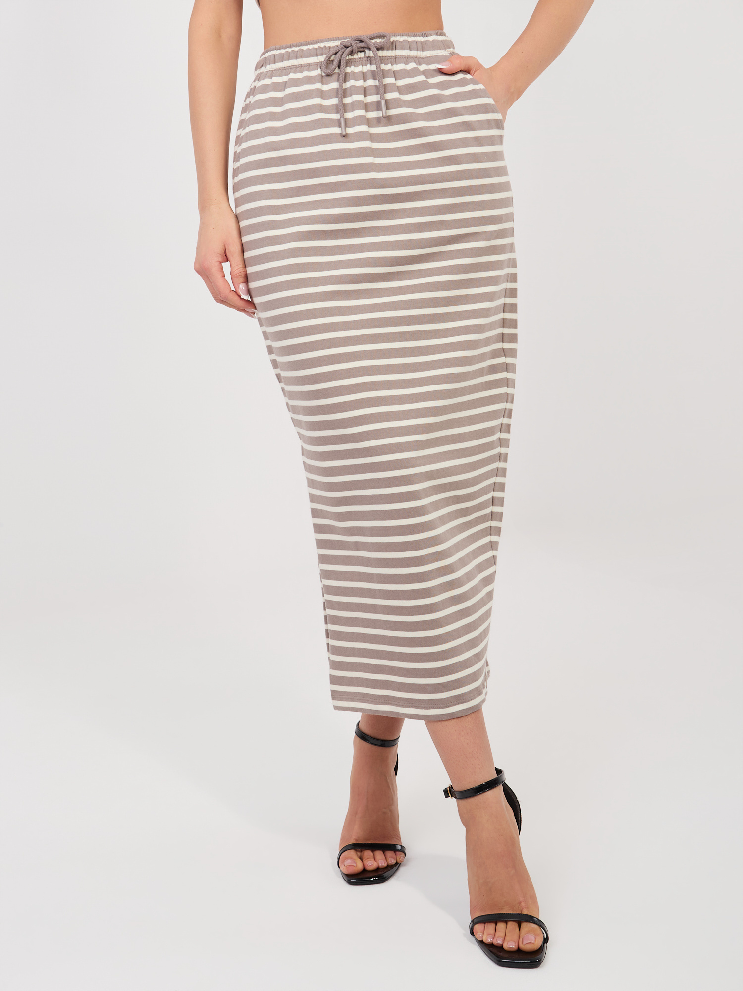 Миди пола от дебел памук в тъмнобежово