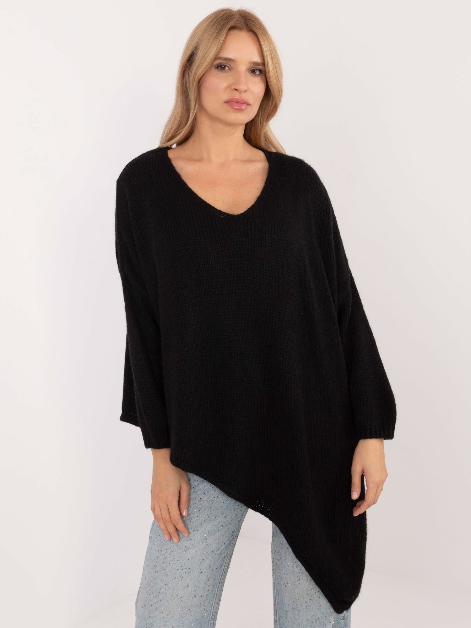 Black Asymmetric Sweater With Neckline OCH BELLA