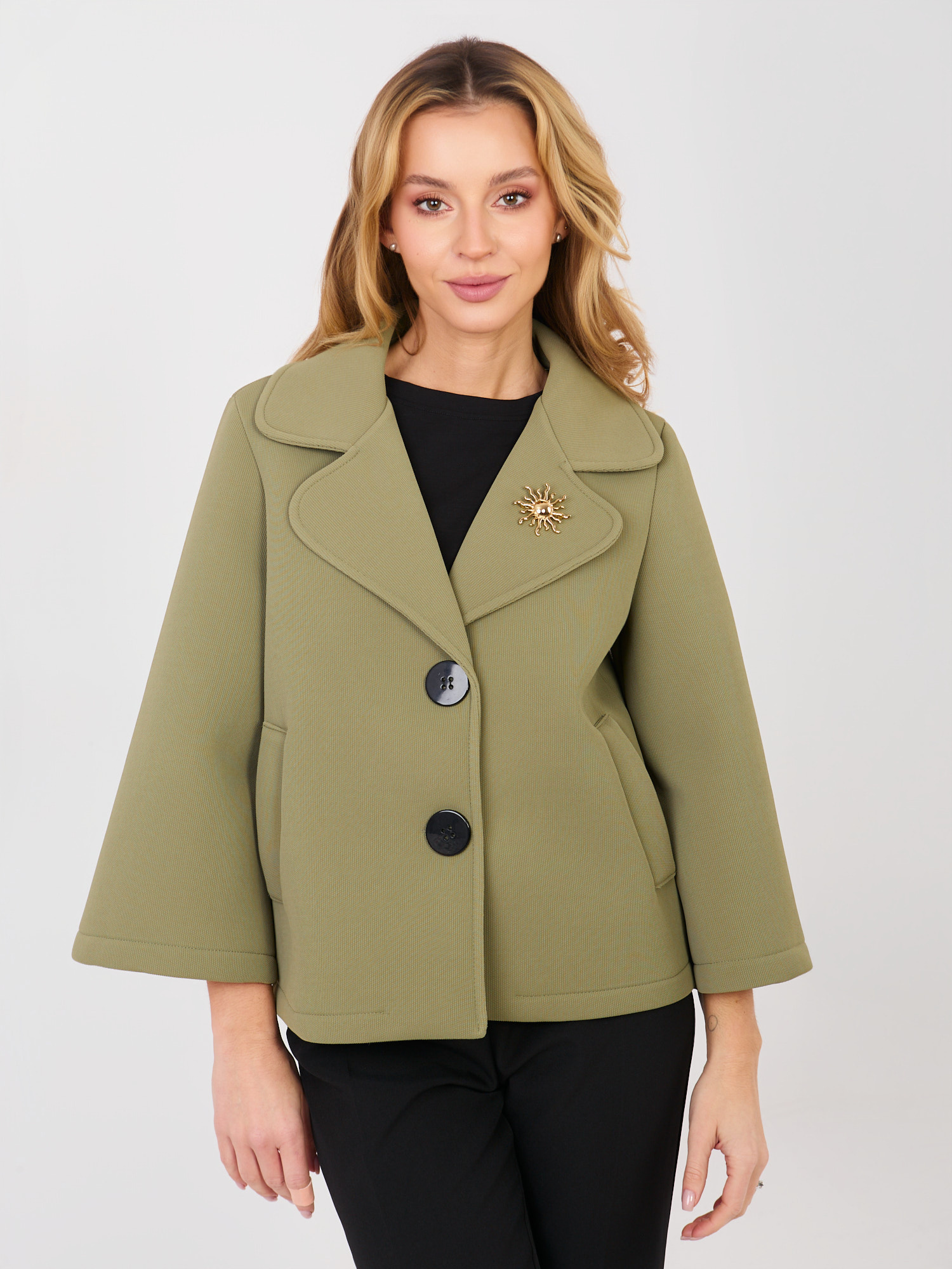 Khaki dámská bunda s brož