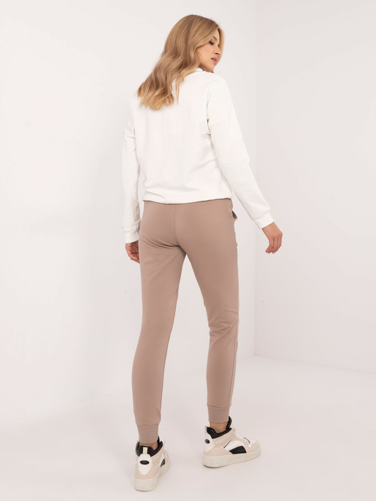 Ecru-beige tracksuit with hoodless sweatshirt