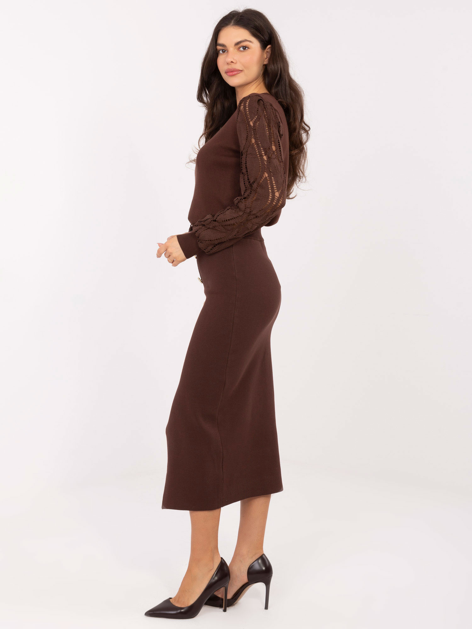 Hnědá midi sukně s knoflíčky