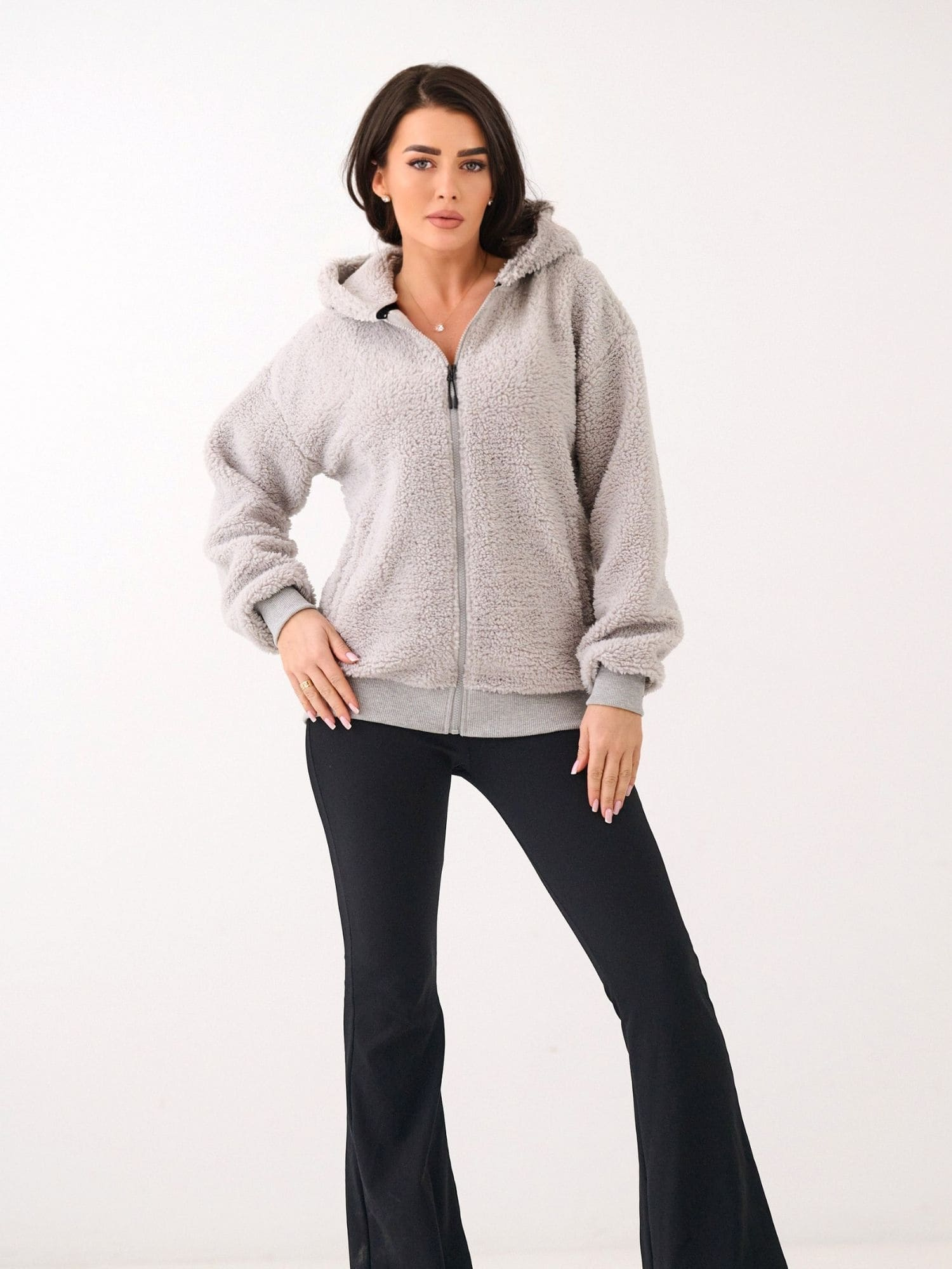 Dámská mikina s kapucí, světle šedá