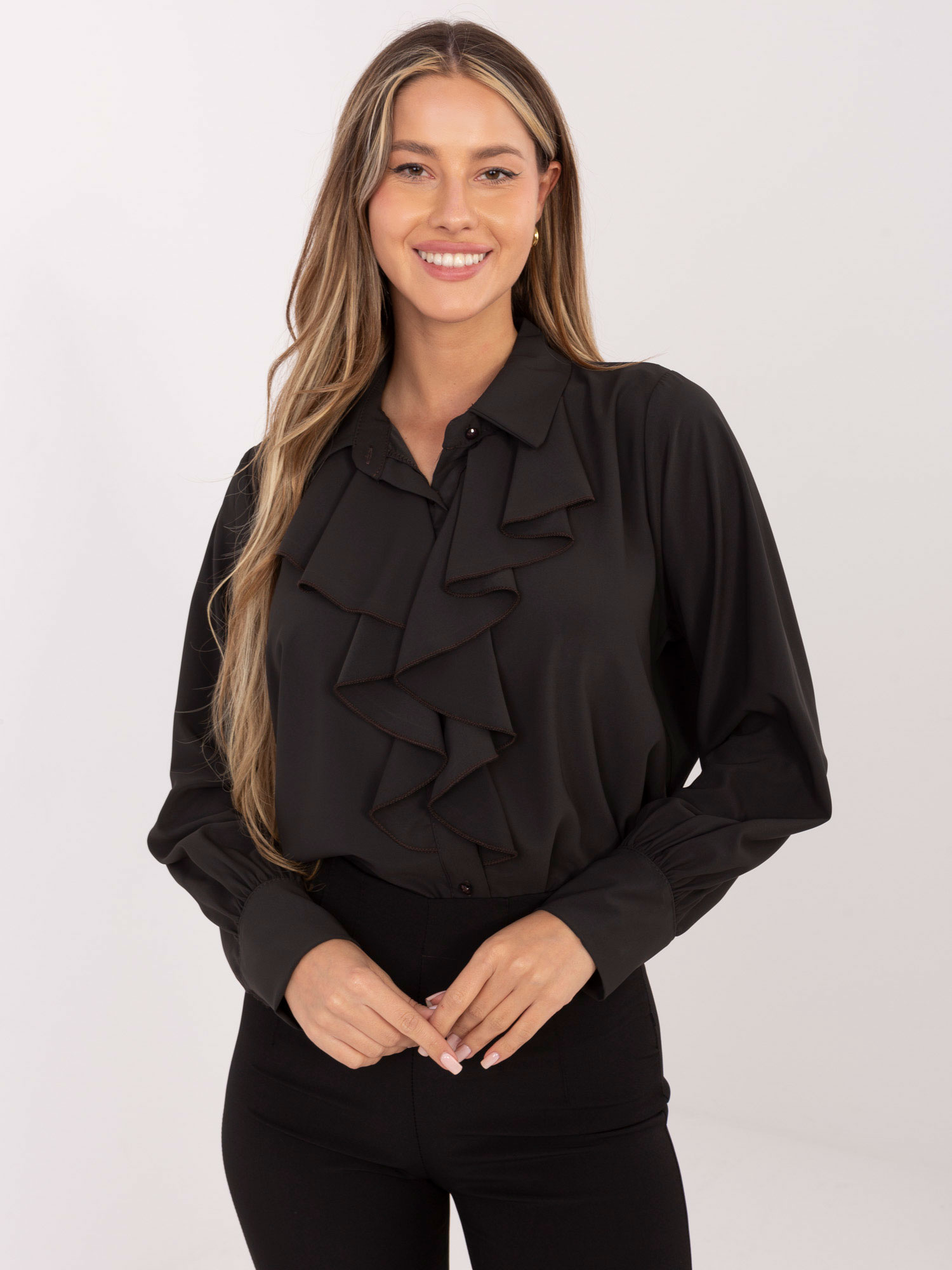 Dámská košile s volány, tmavě hnědá