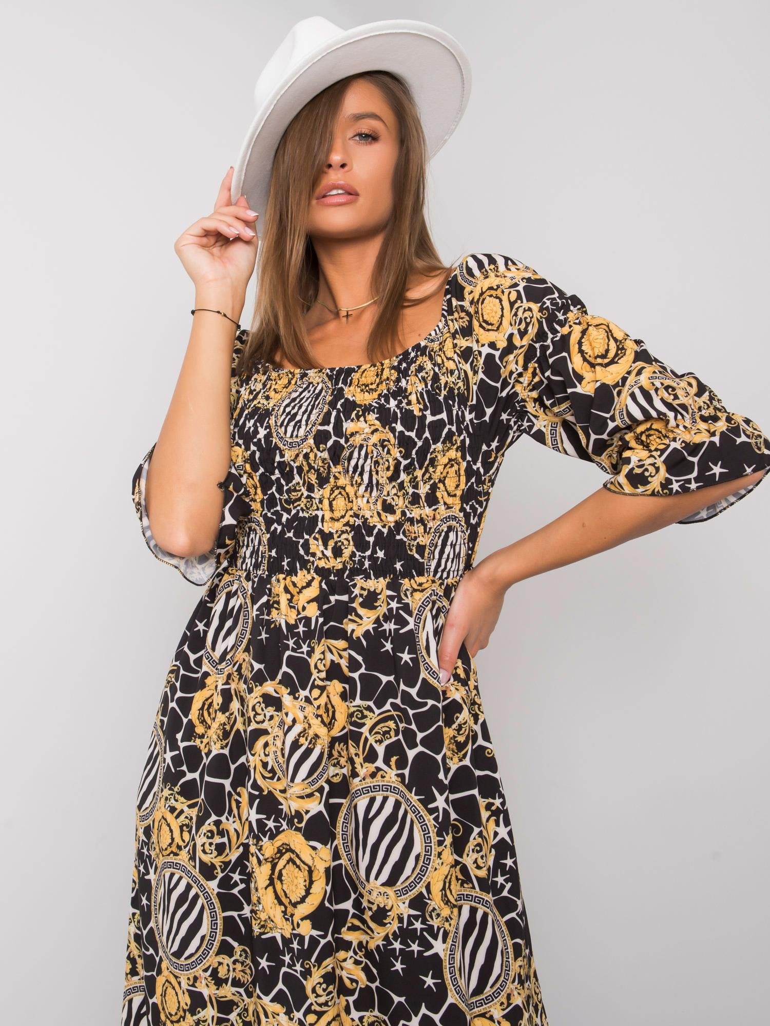 Dress-DHJ-SK-13965-1.61P-Black-Yellow