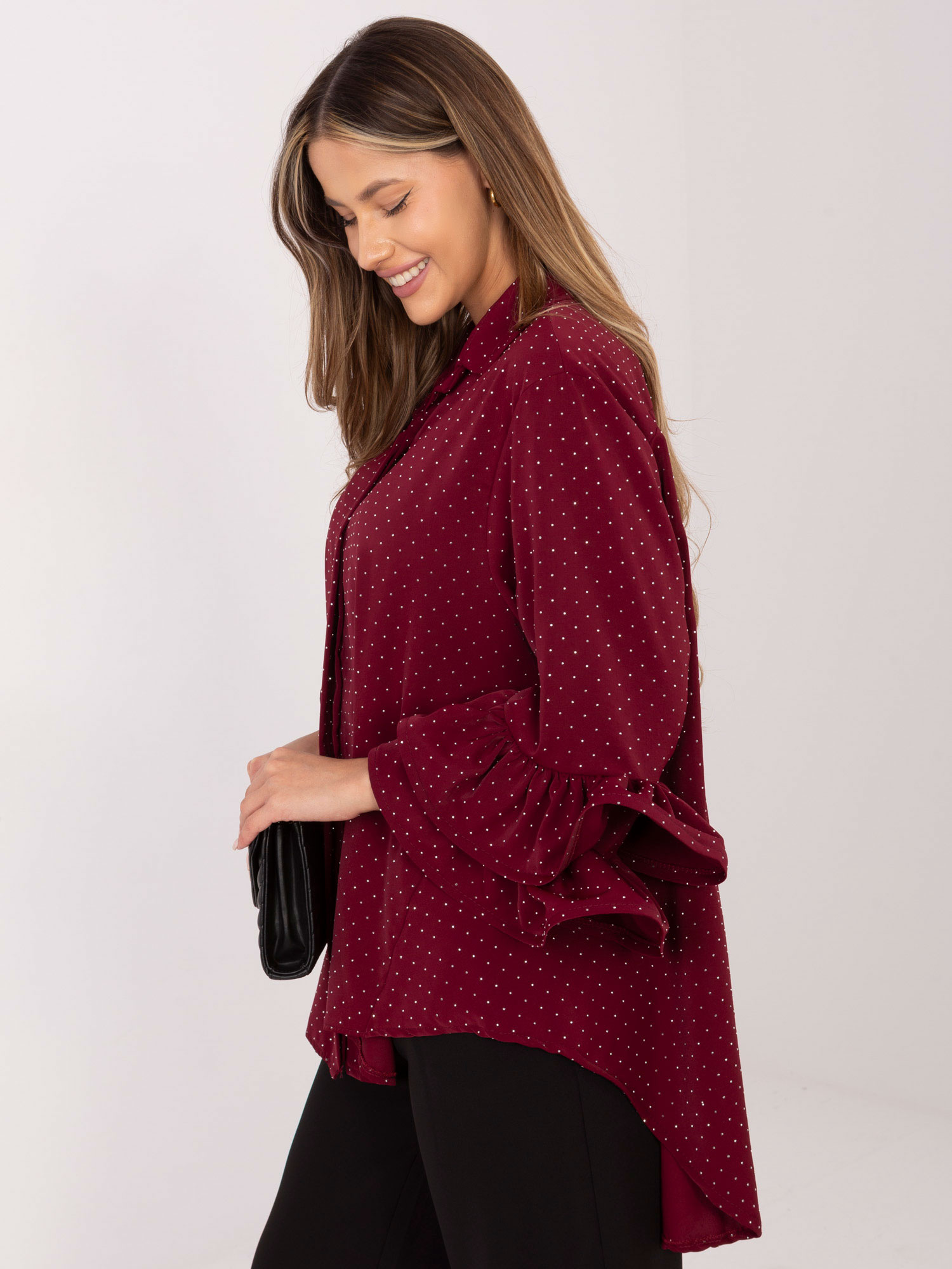 Bordová vzorovaná blúzka s volánmi