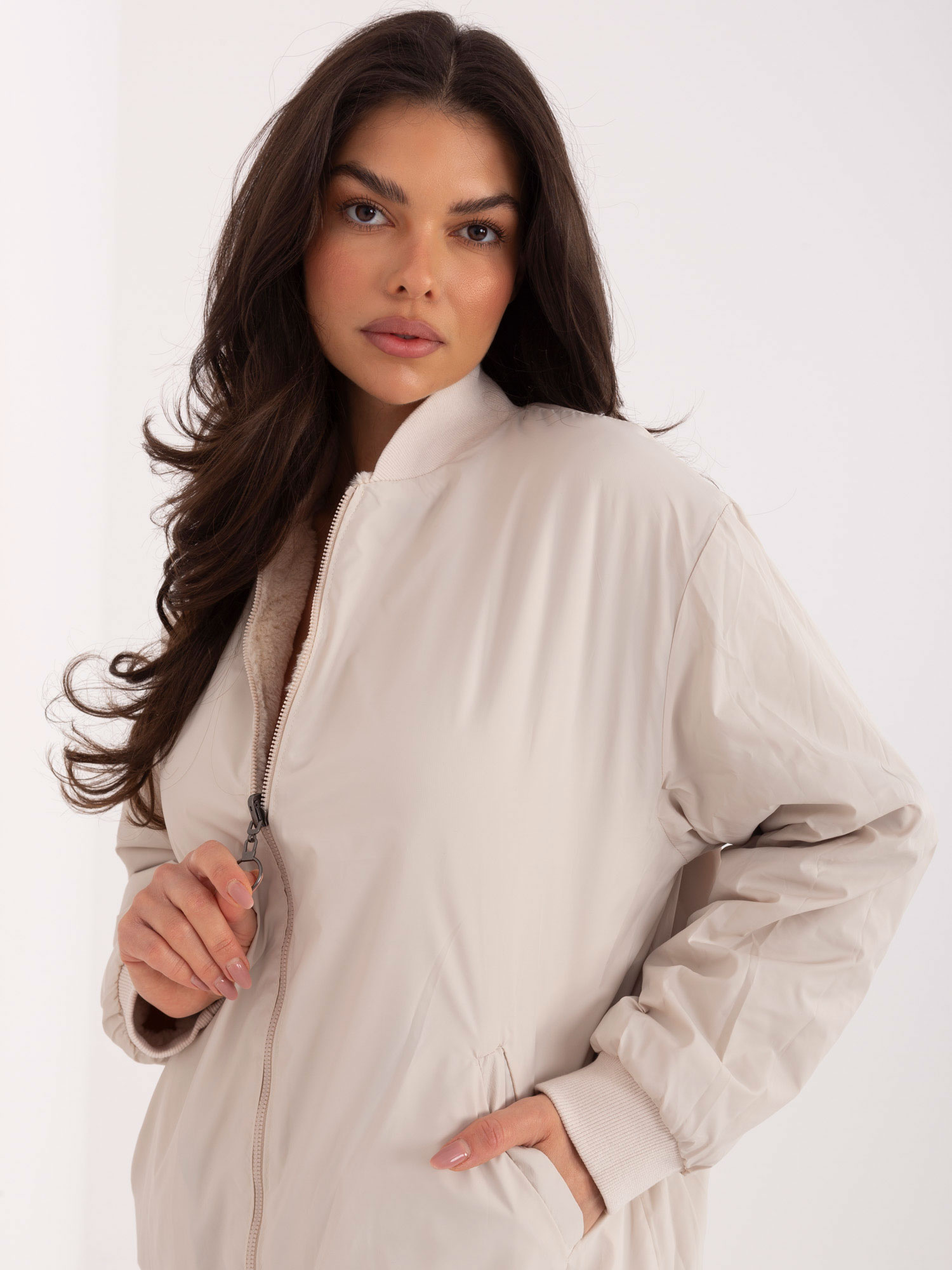 Дамски двулицев суитшърт в светло бежов цвят