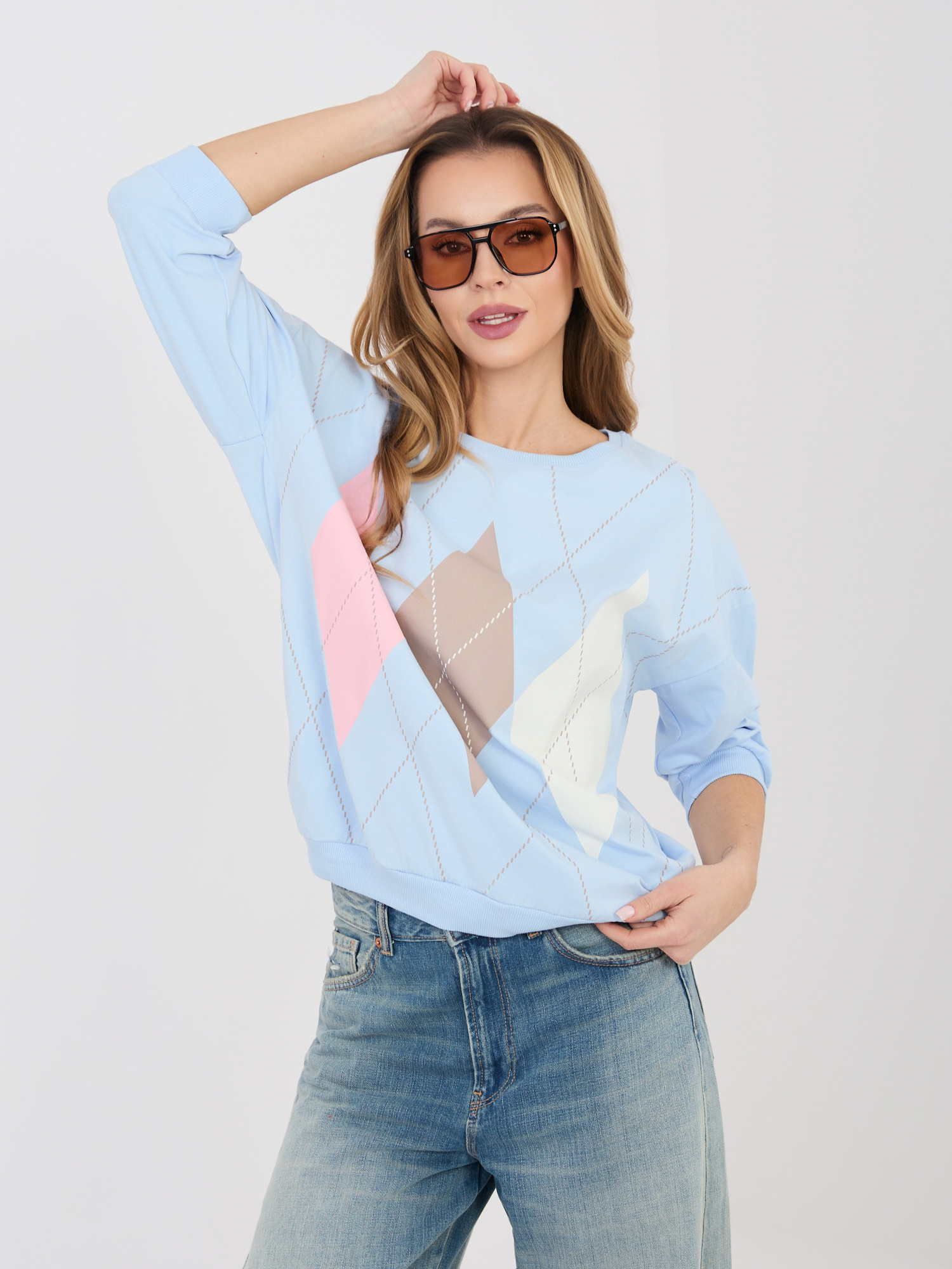 Пастелно синя блуза с 3/4 ръкави