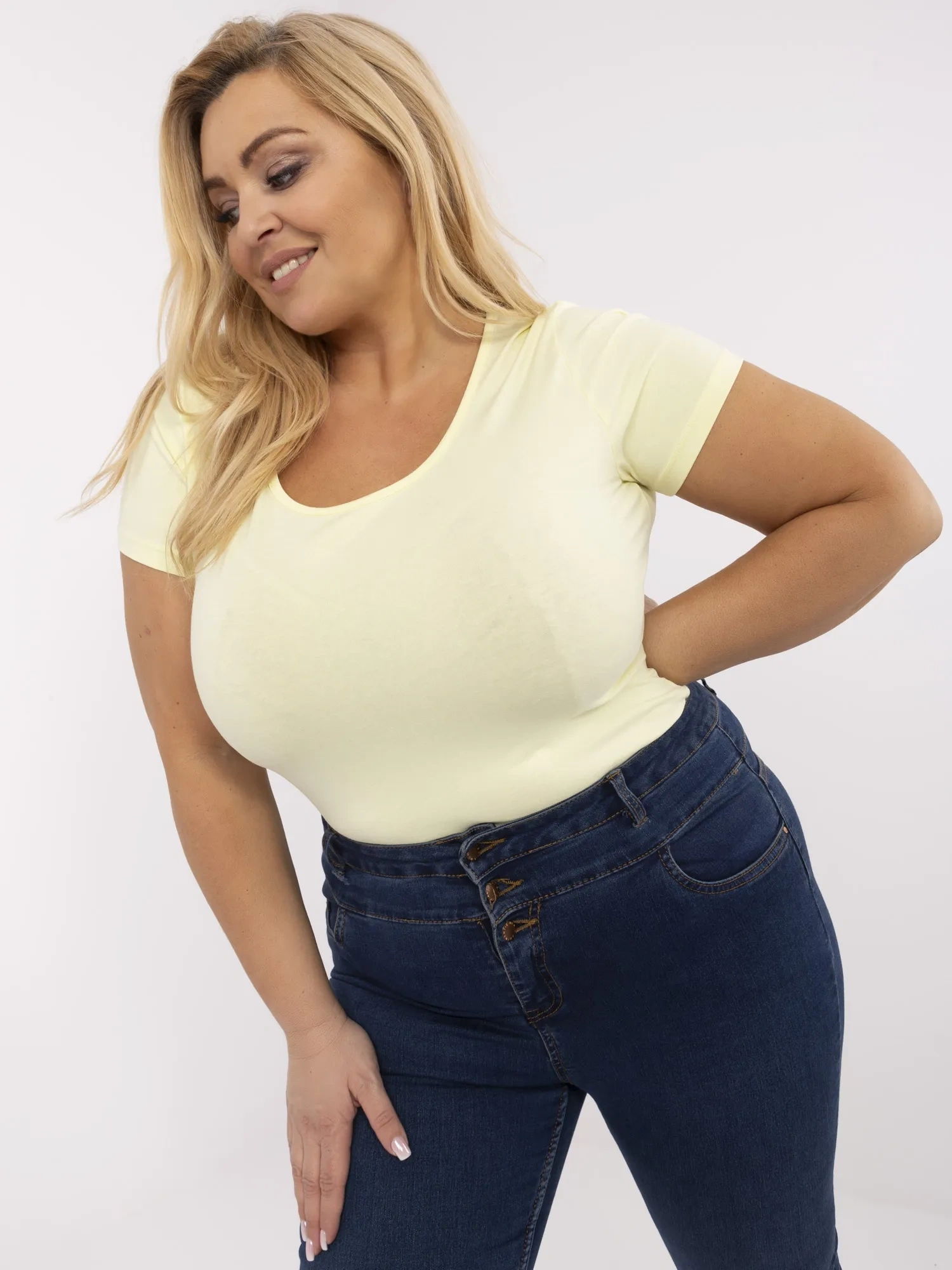 Žluté dámské triko Plus Size z bavlny