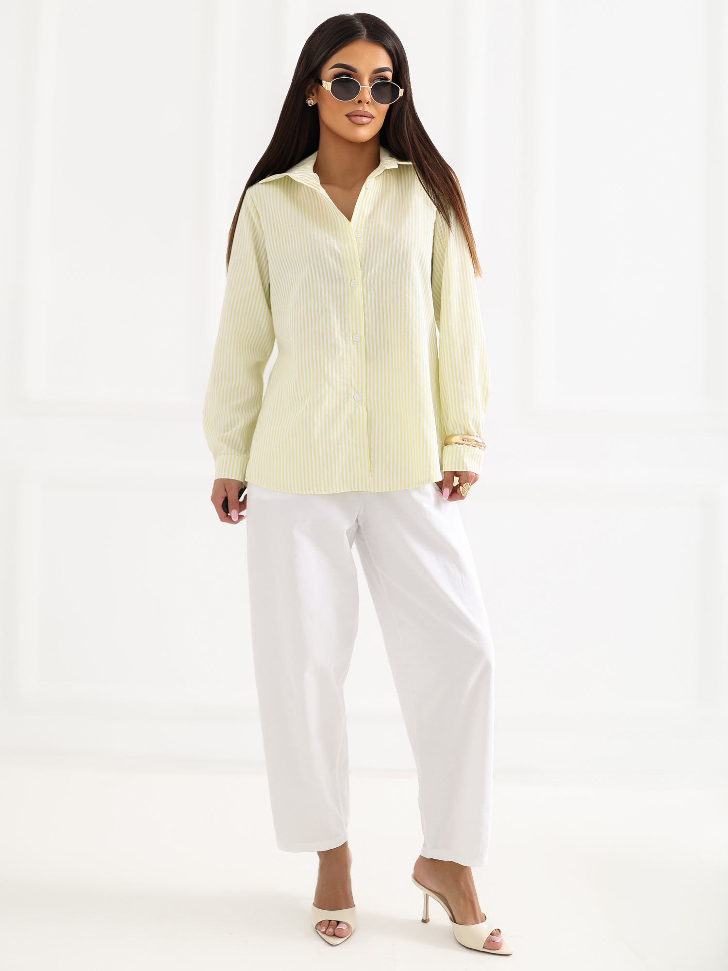 Светложълта дамска риза с райета