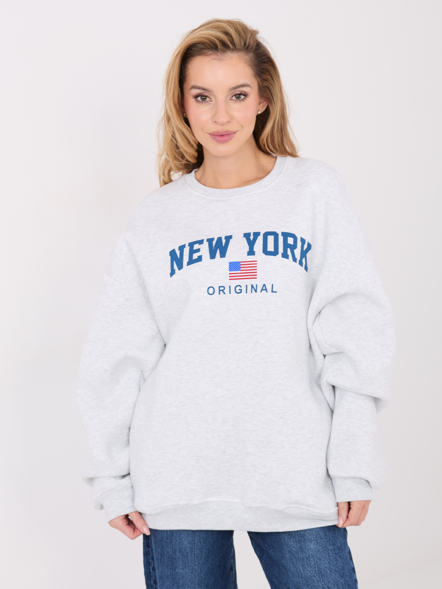 Světle šedá mikina New York