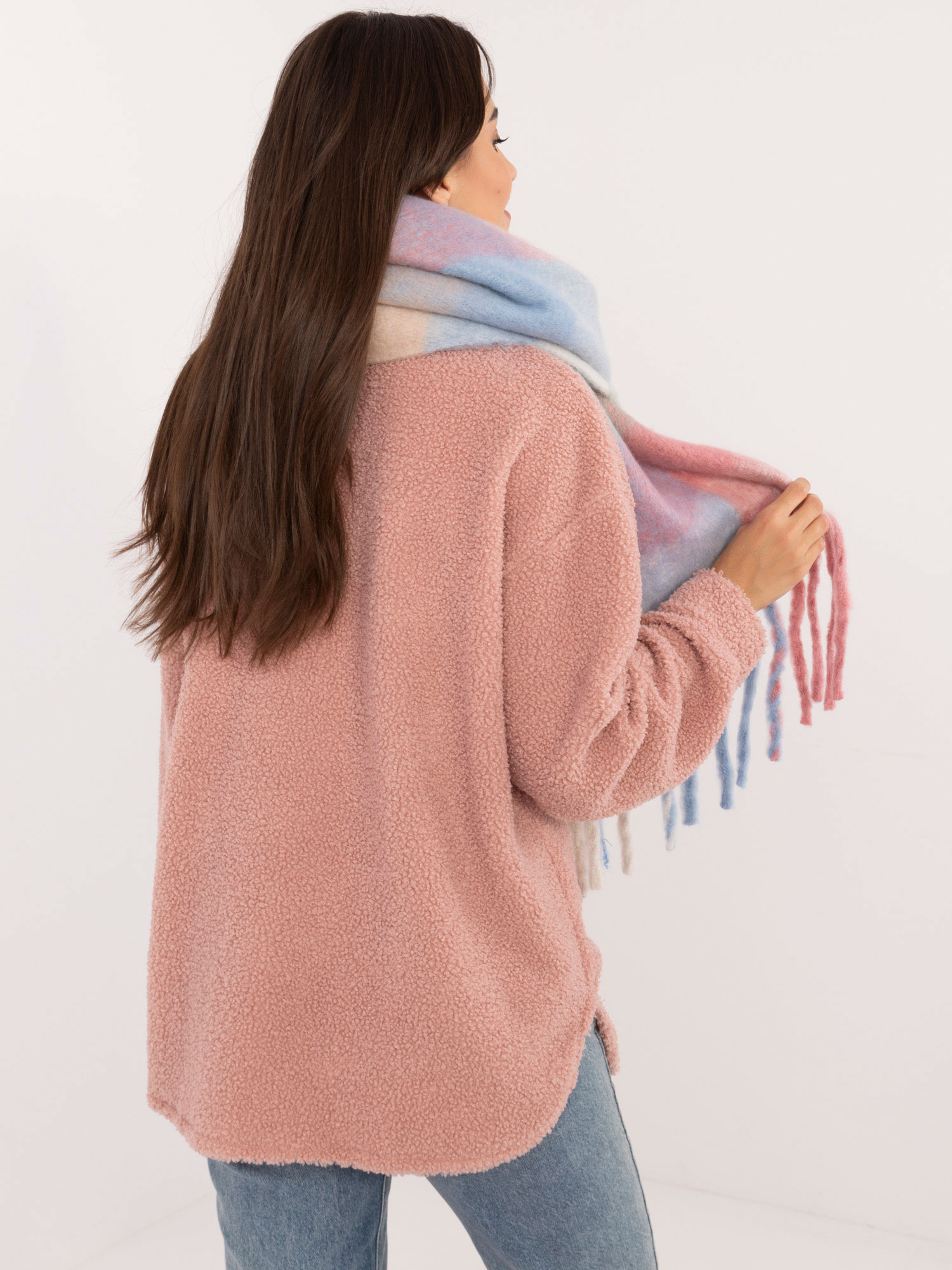 Blue and pink warm checkered scarf