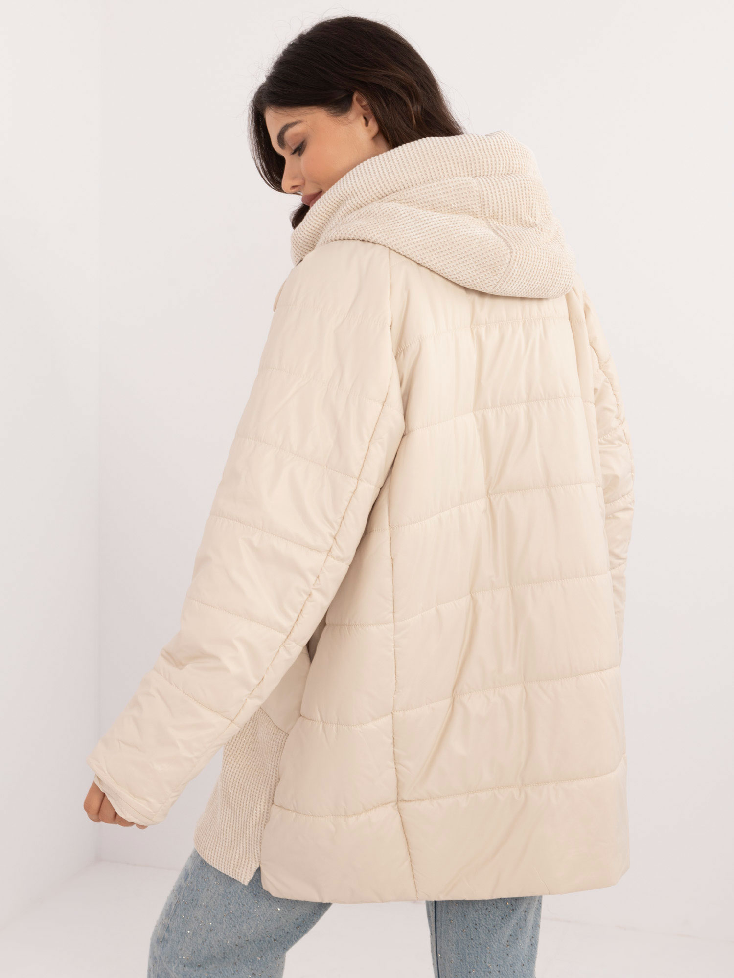 Light beige transitional jacket with shiny thread