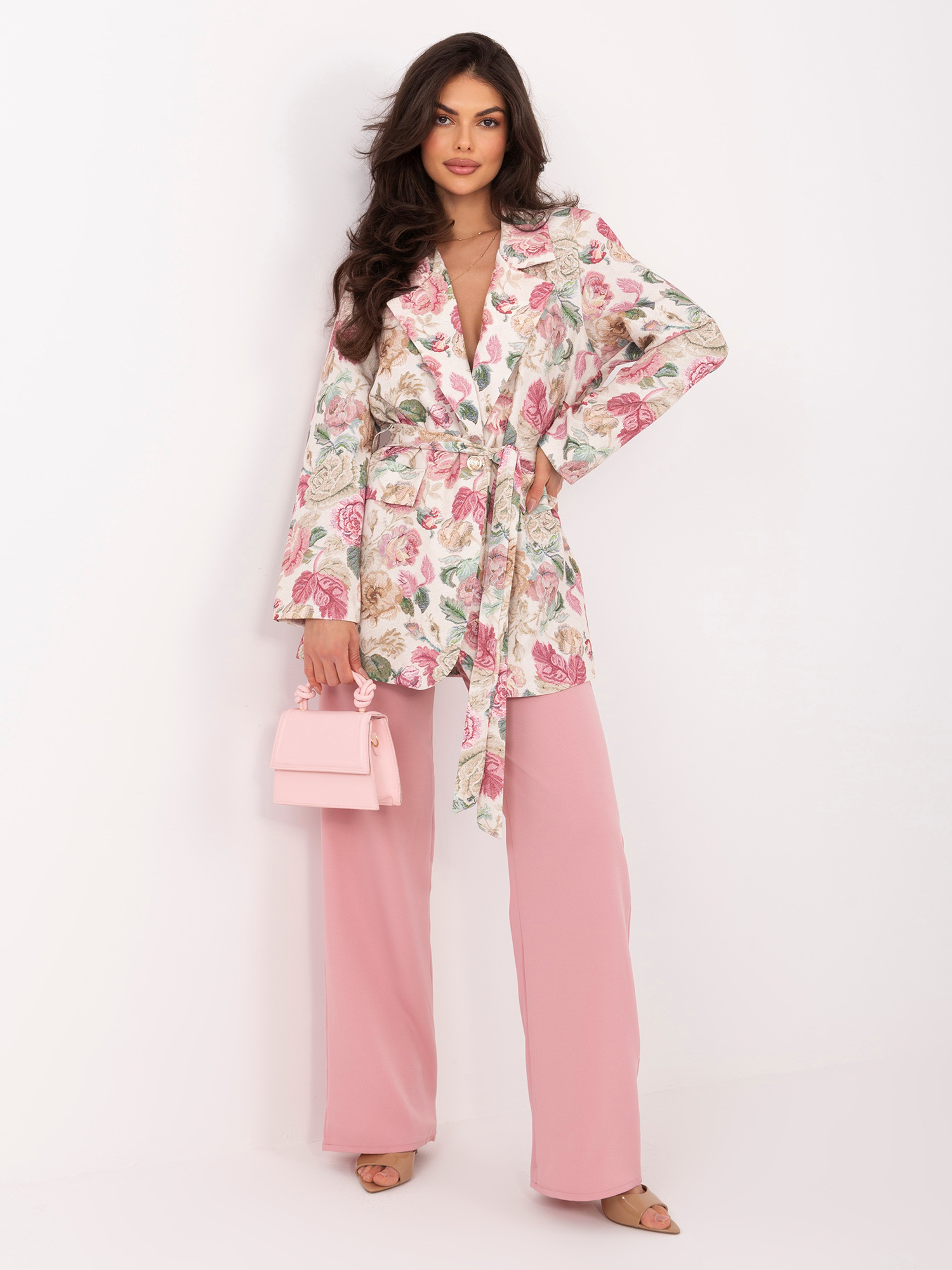 Розов дамски блейзър с флорален принт