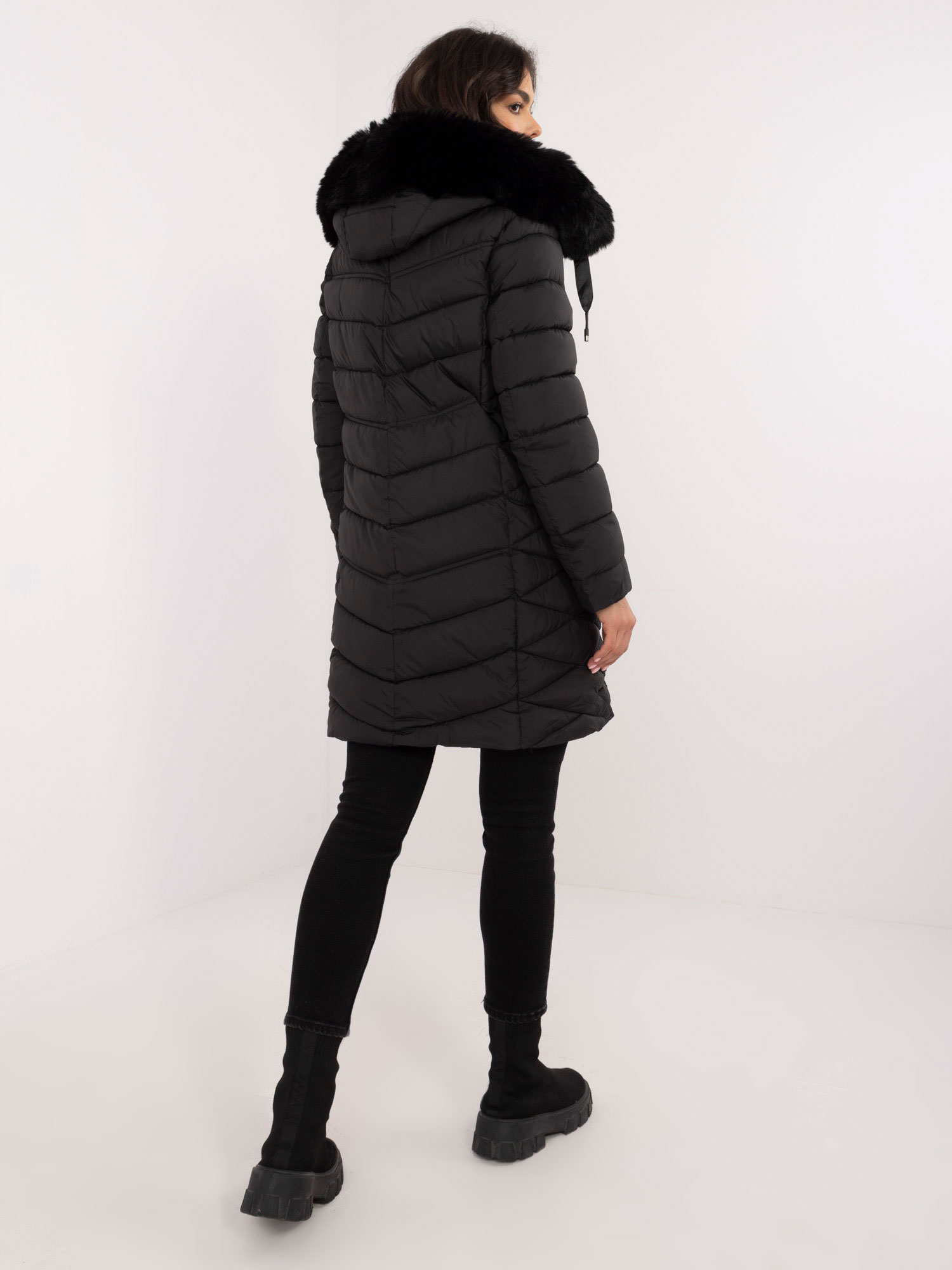 Black long winter jacket with hood