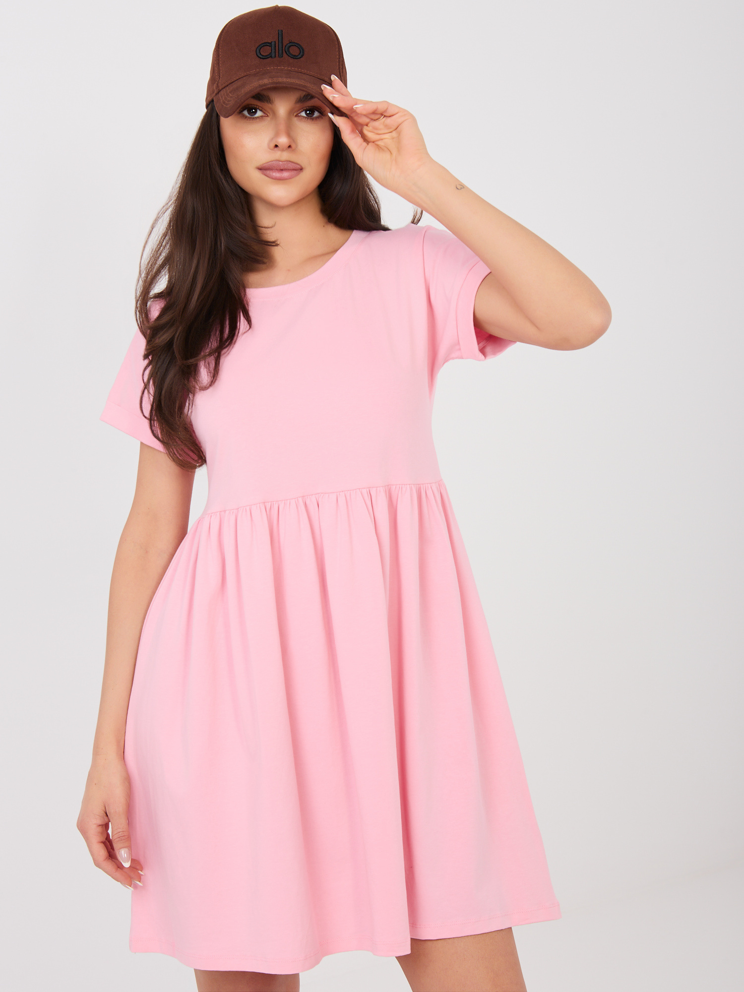 Pastelová růžová rozšířená šaty