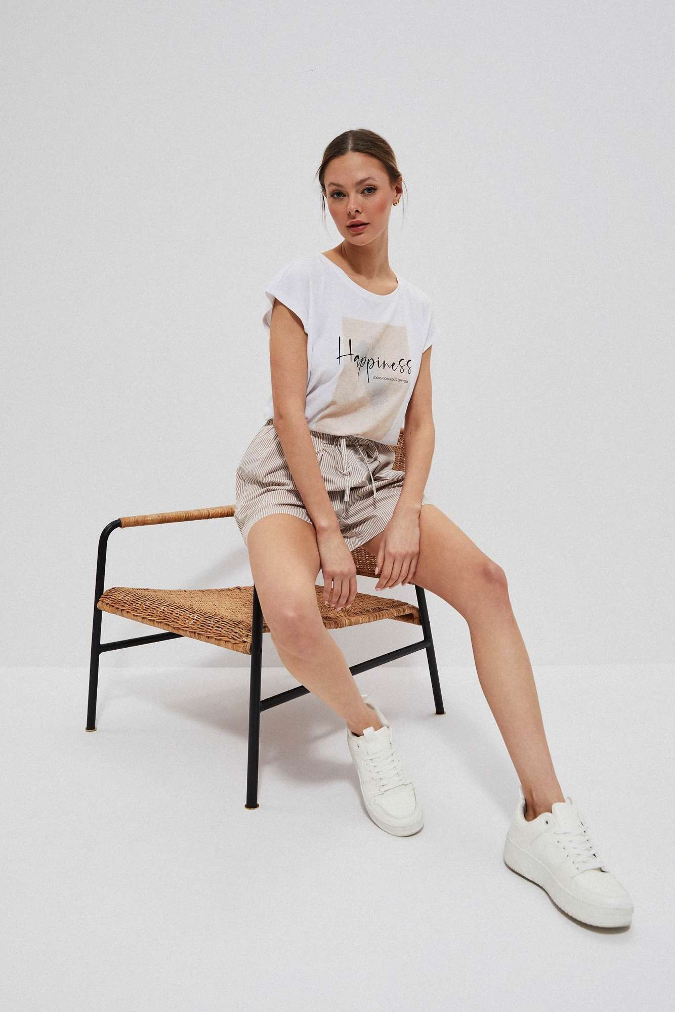 Striped cotton shorts - beige