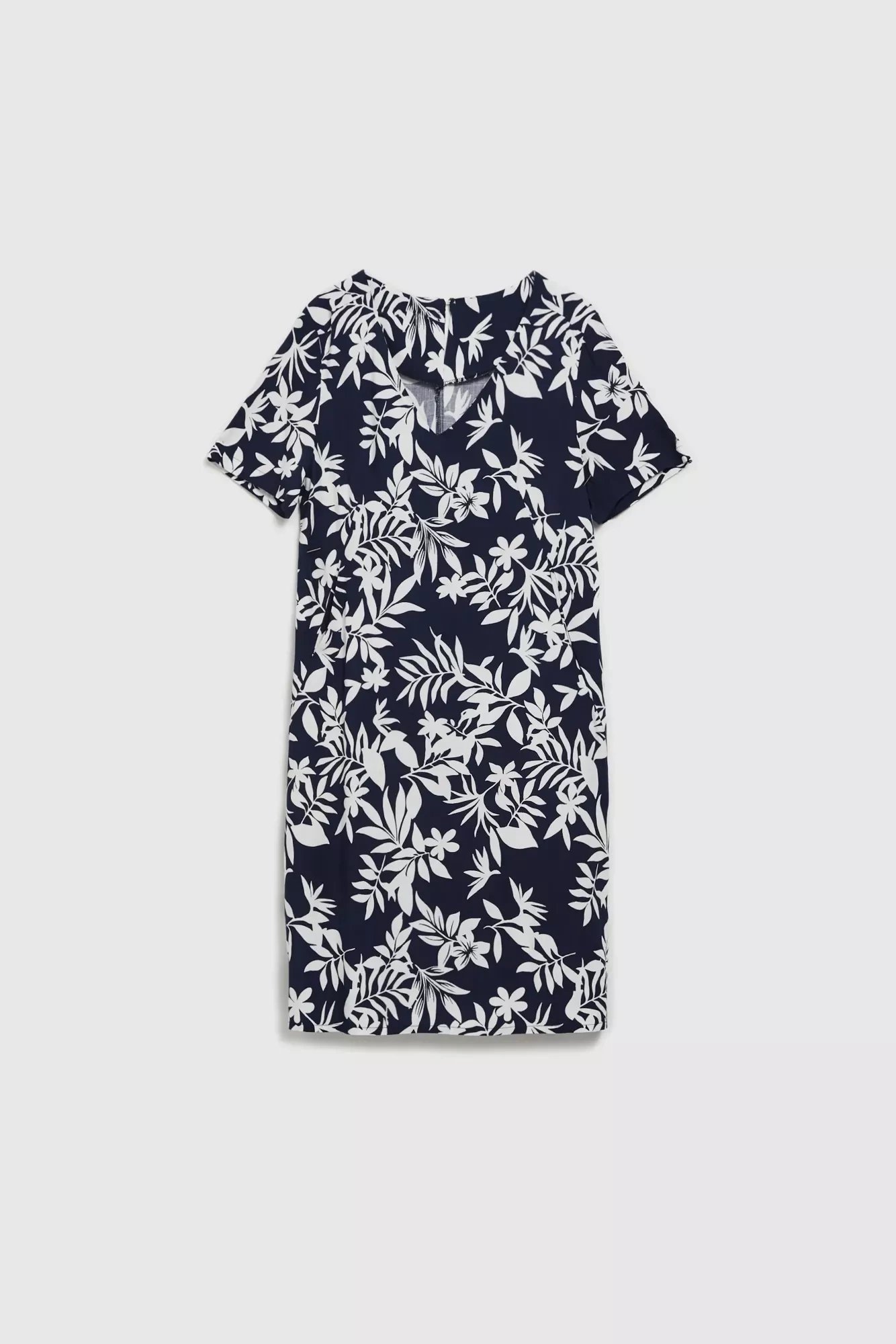 Women's dress MOODO - navy blue, floral pattern