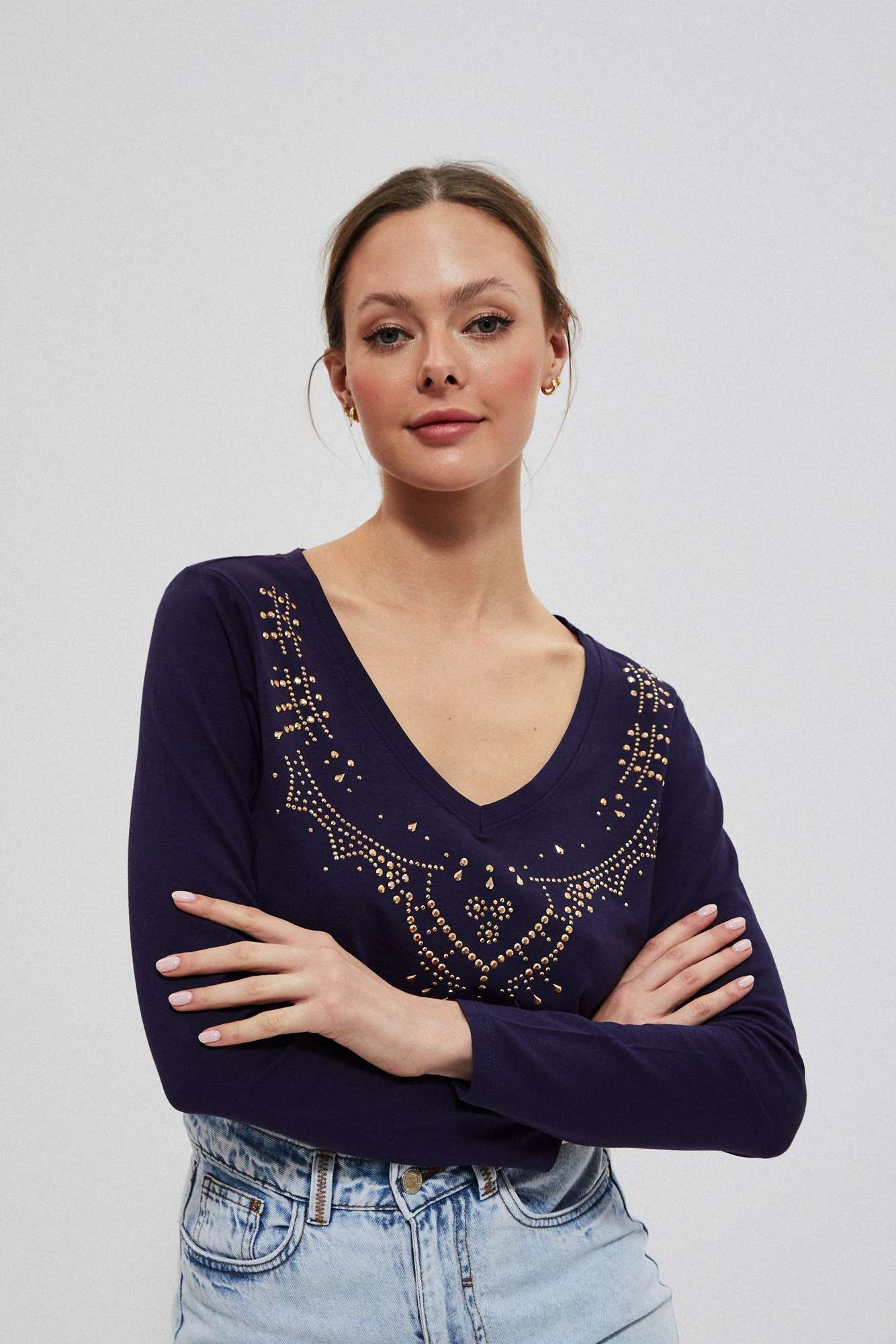 Cotton blouse with rhinestones