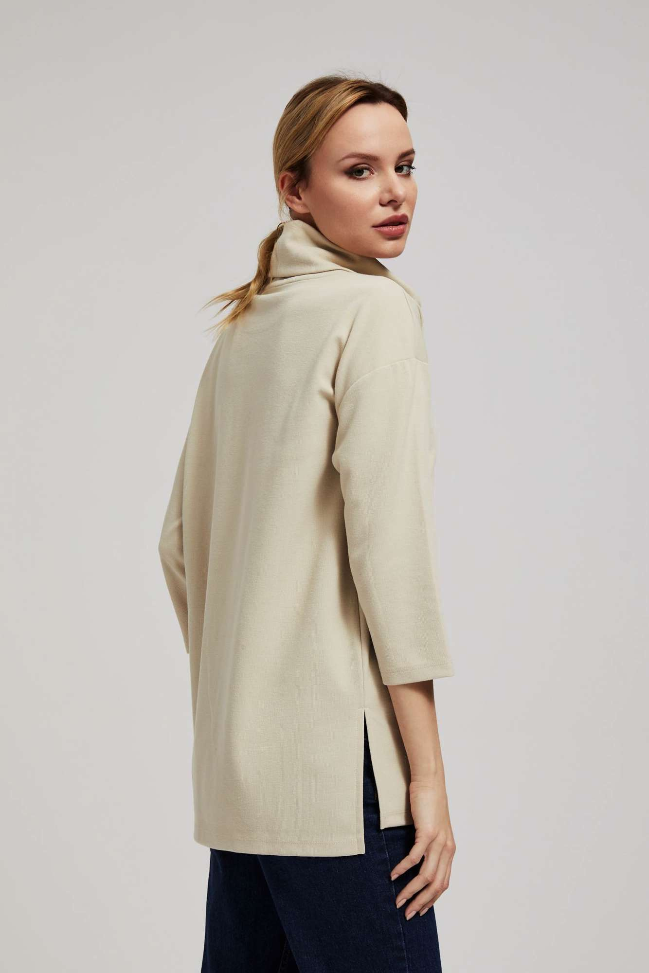 Marisse Sand Wide Turtleneck Sweatshirt