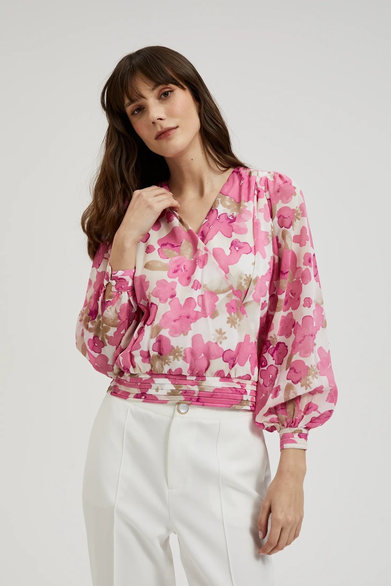 Women's V-neck blouse MOODO - pink