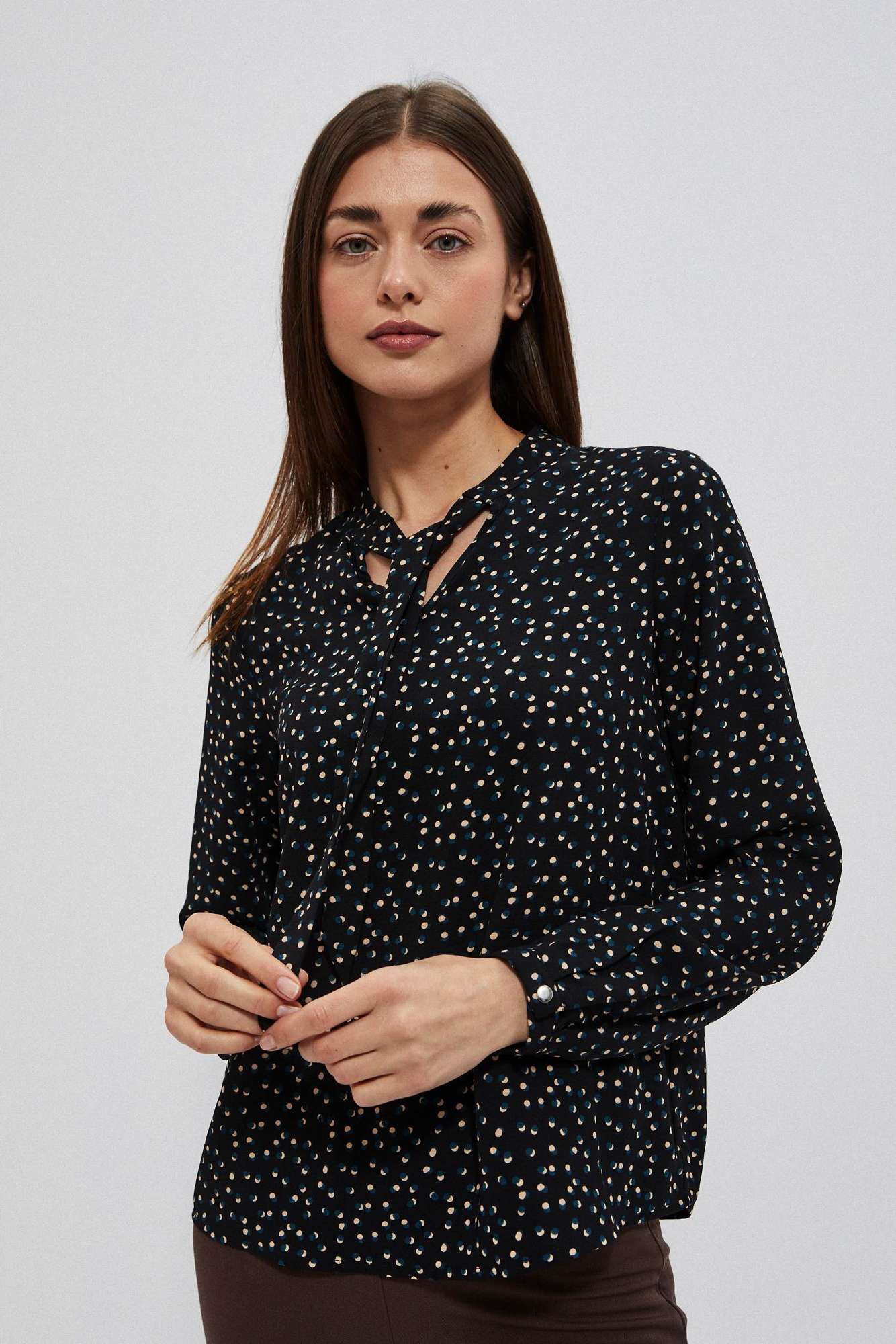 Blouse with print and knotted neckline