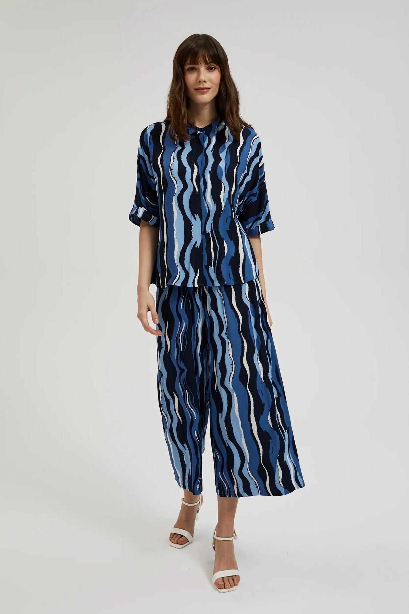 Women's trousers with MOODO pattern - navy blue