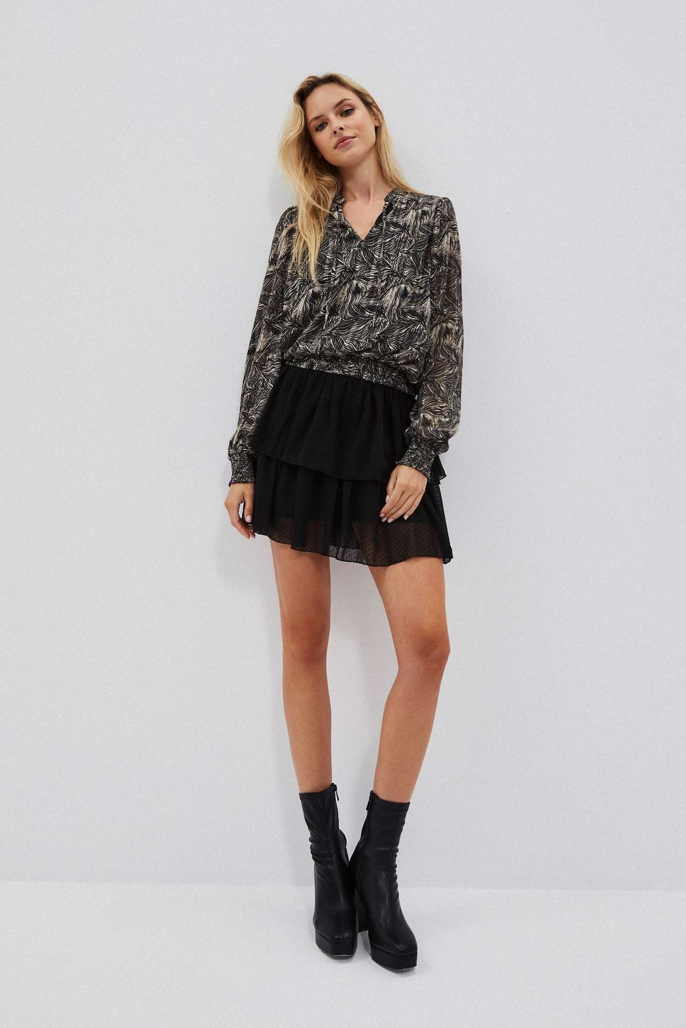 Shirt with print and tied neckline