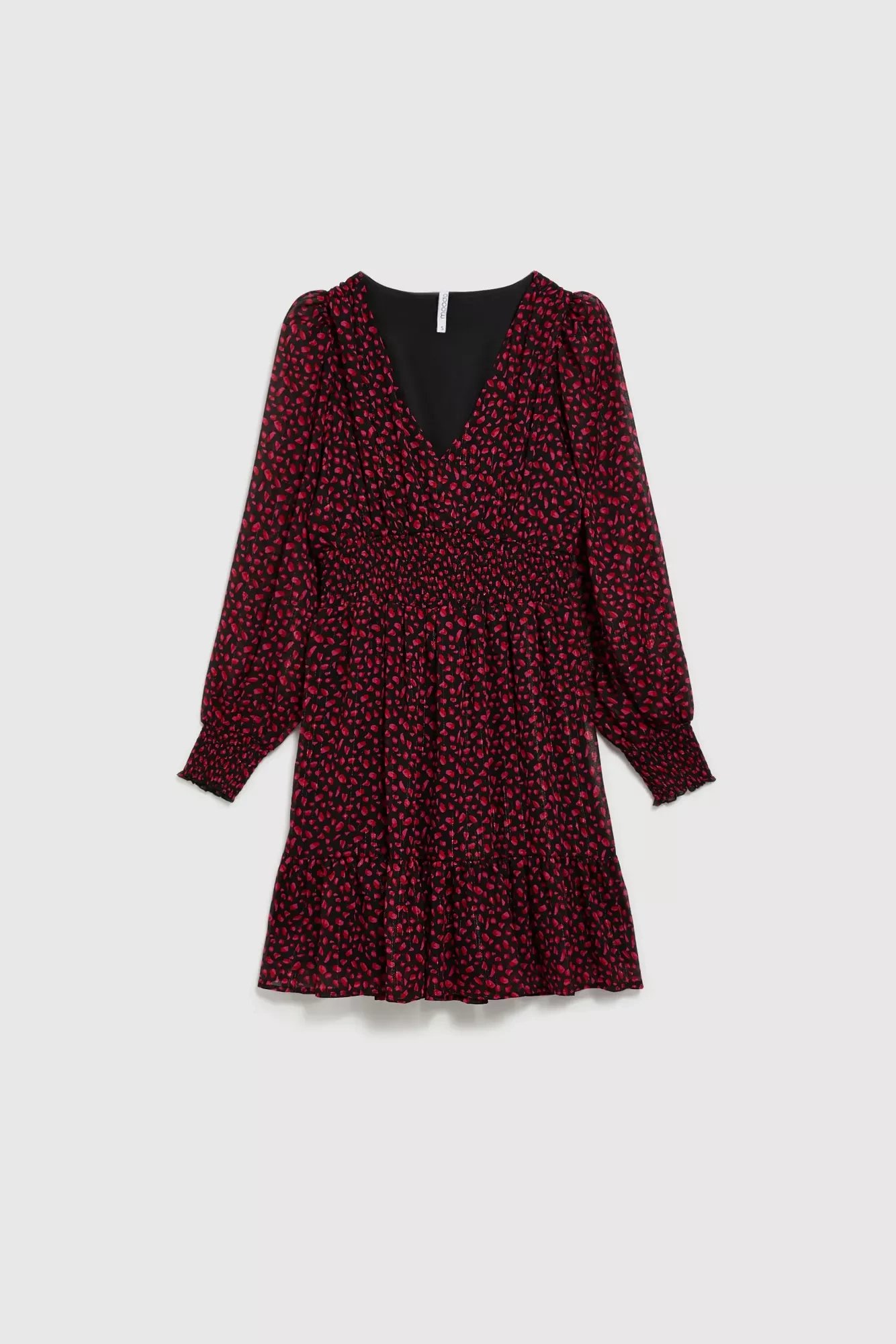 Marisse Black Dress With Puff Sleeves And A V-Neck