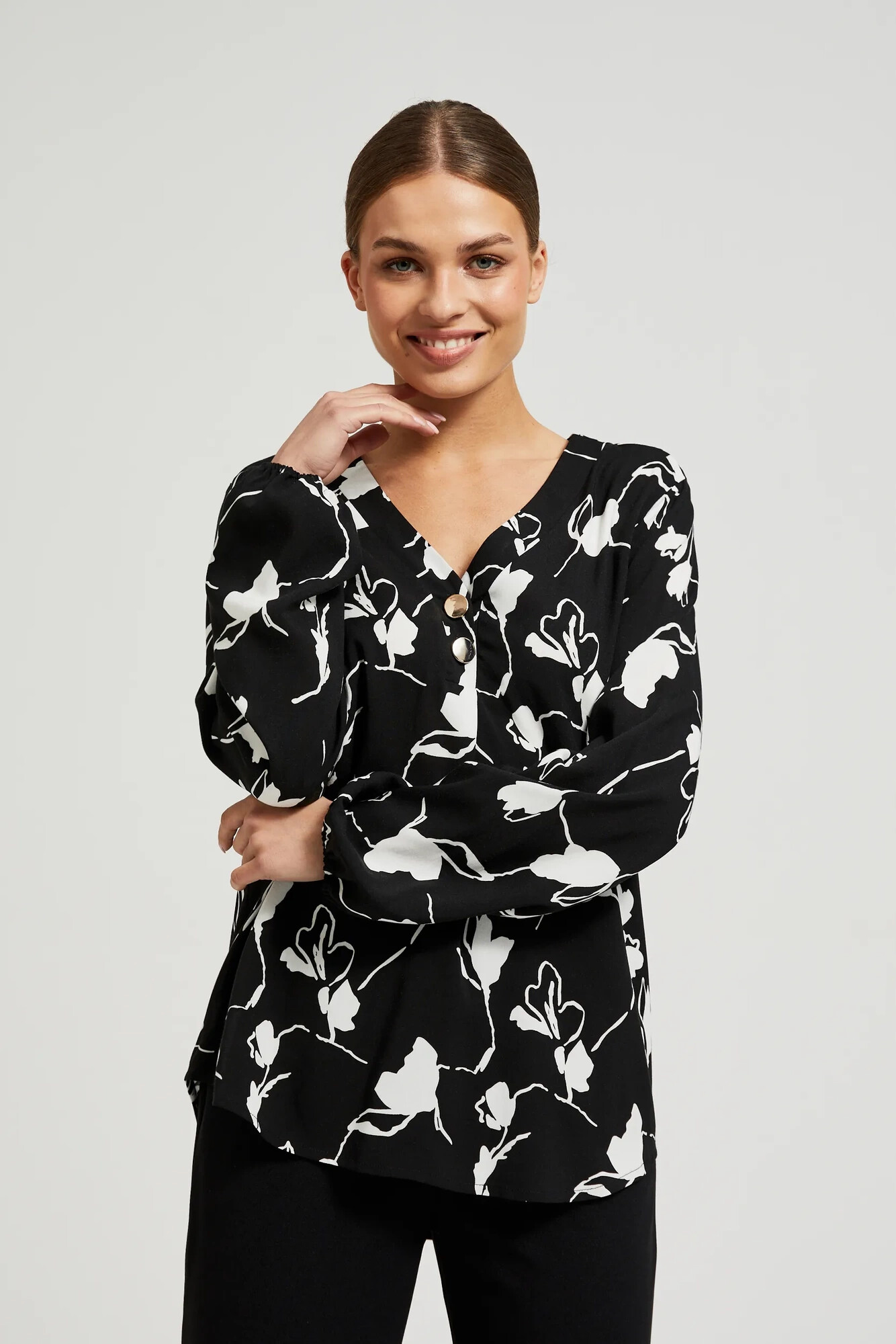 Women's Shirt With Floral Print MOODO - Black