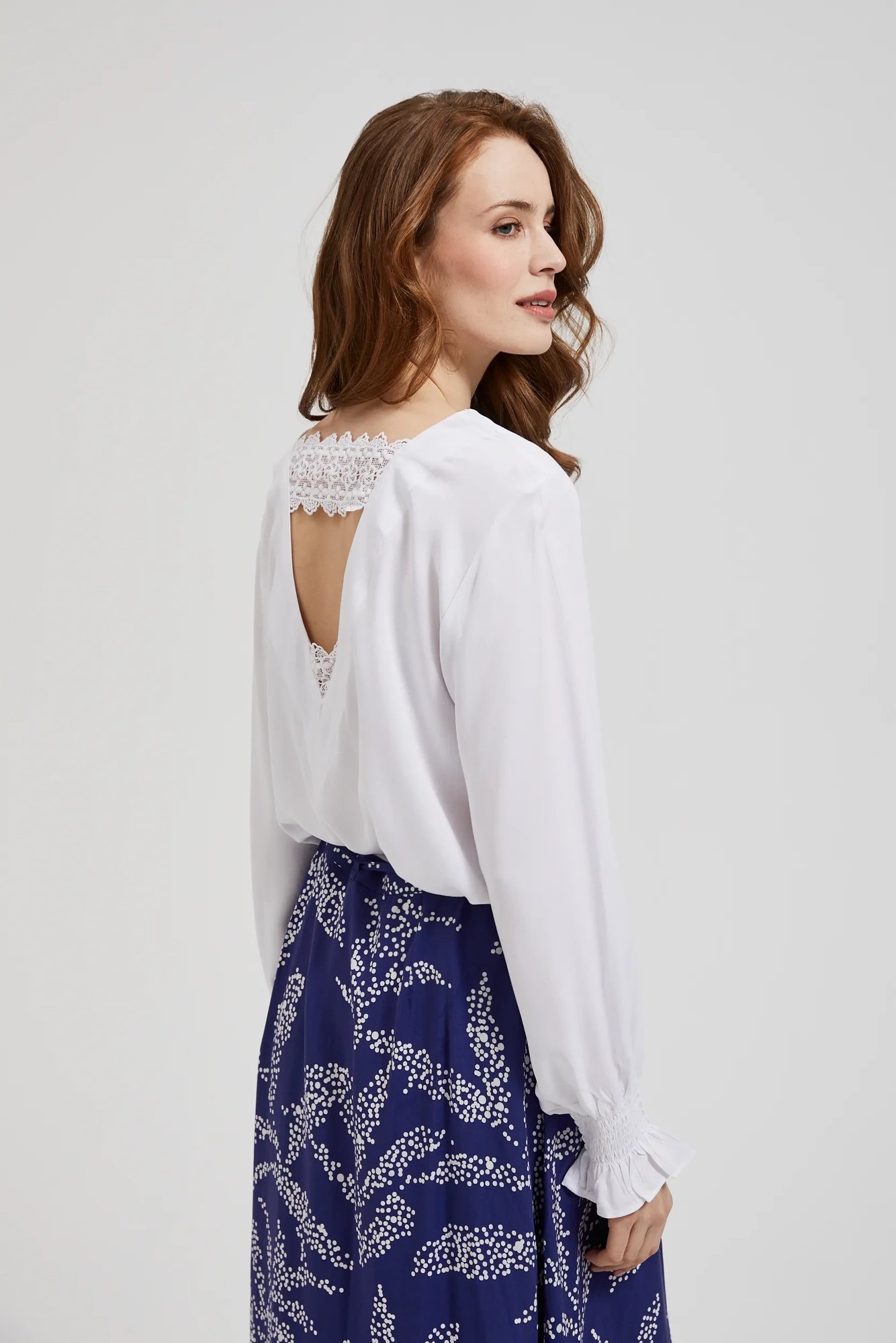 Women's blouse with lace on the back MOODO - white