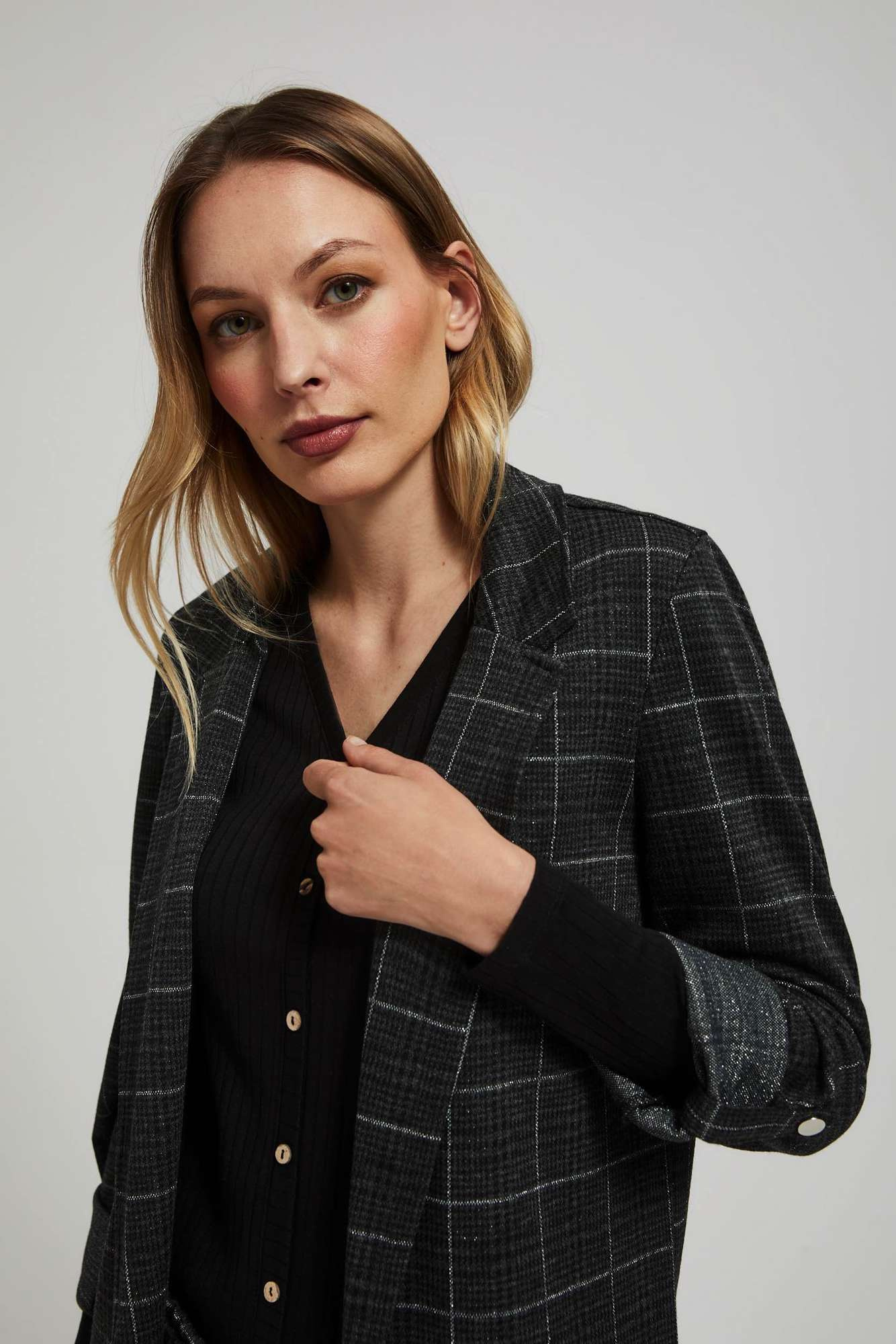 Plaid jacket with rolled sleeves