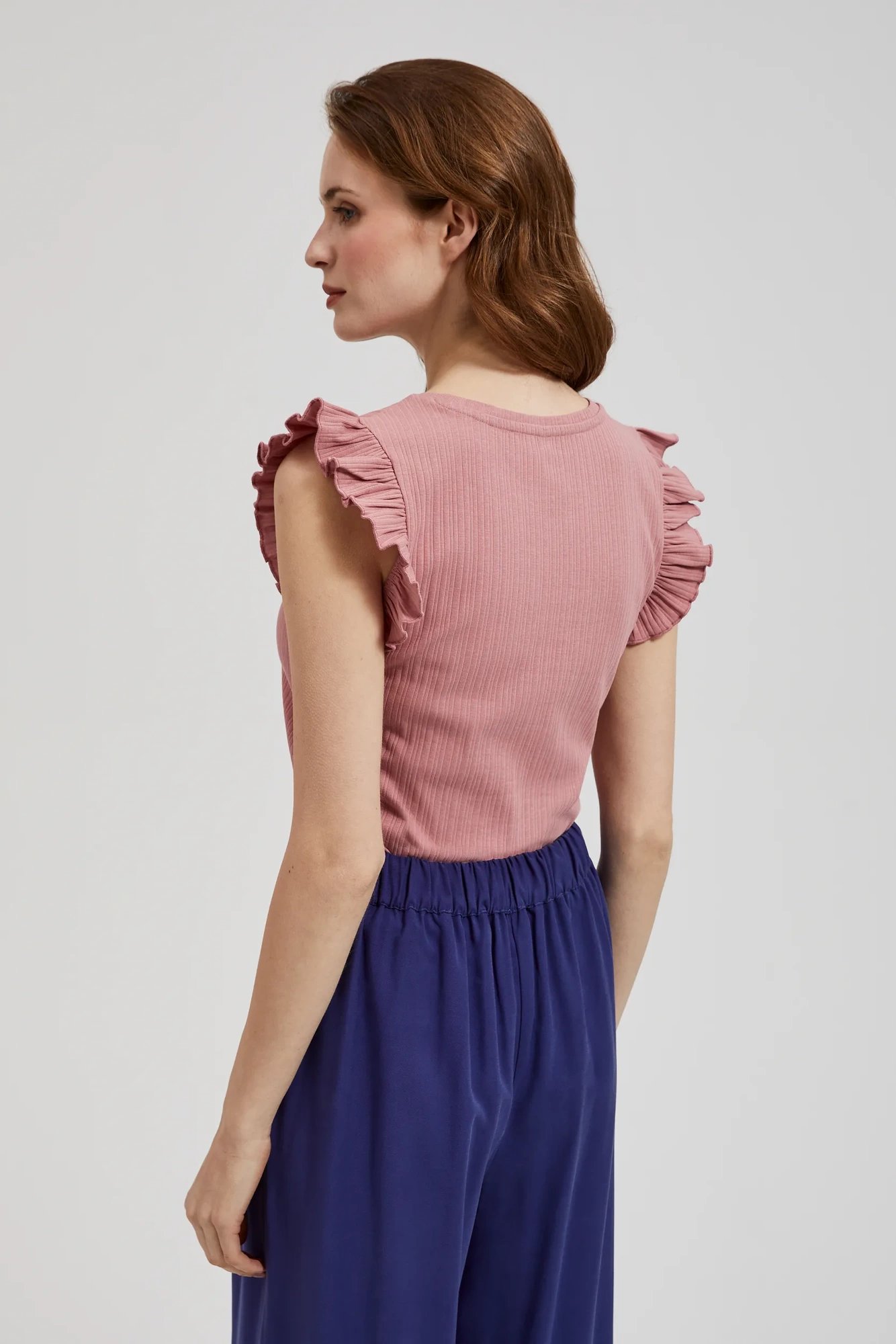 Women's ribbed blouse MOODO - powder pink