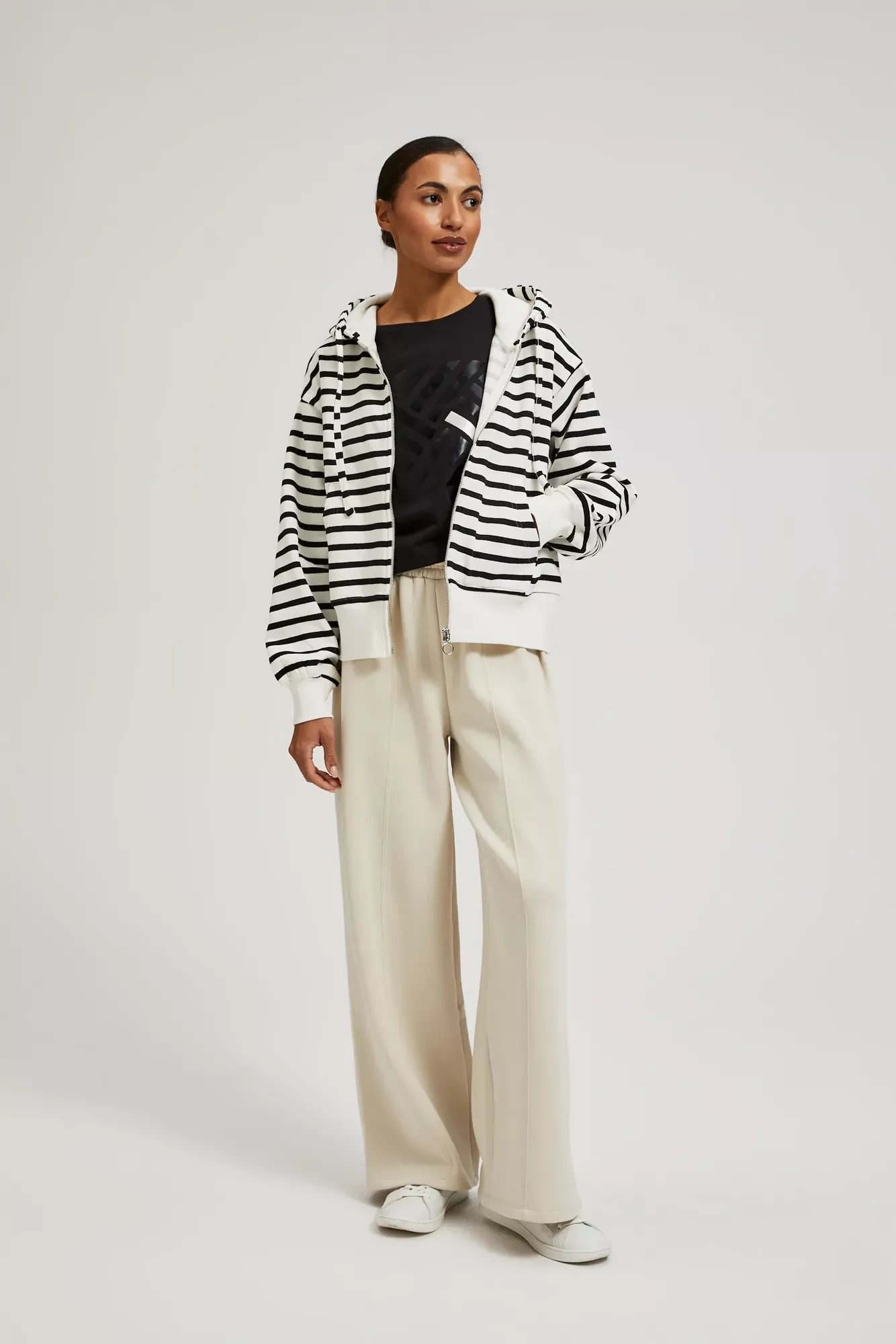 White sweatshirt with black stripes