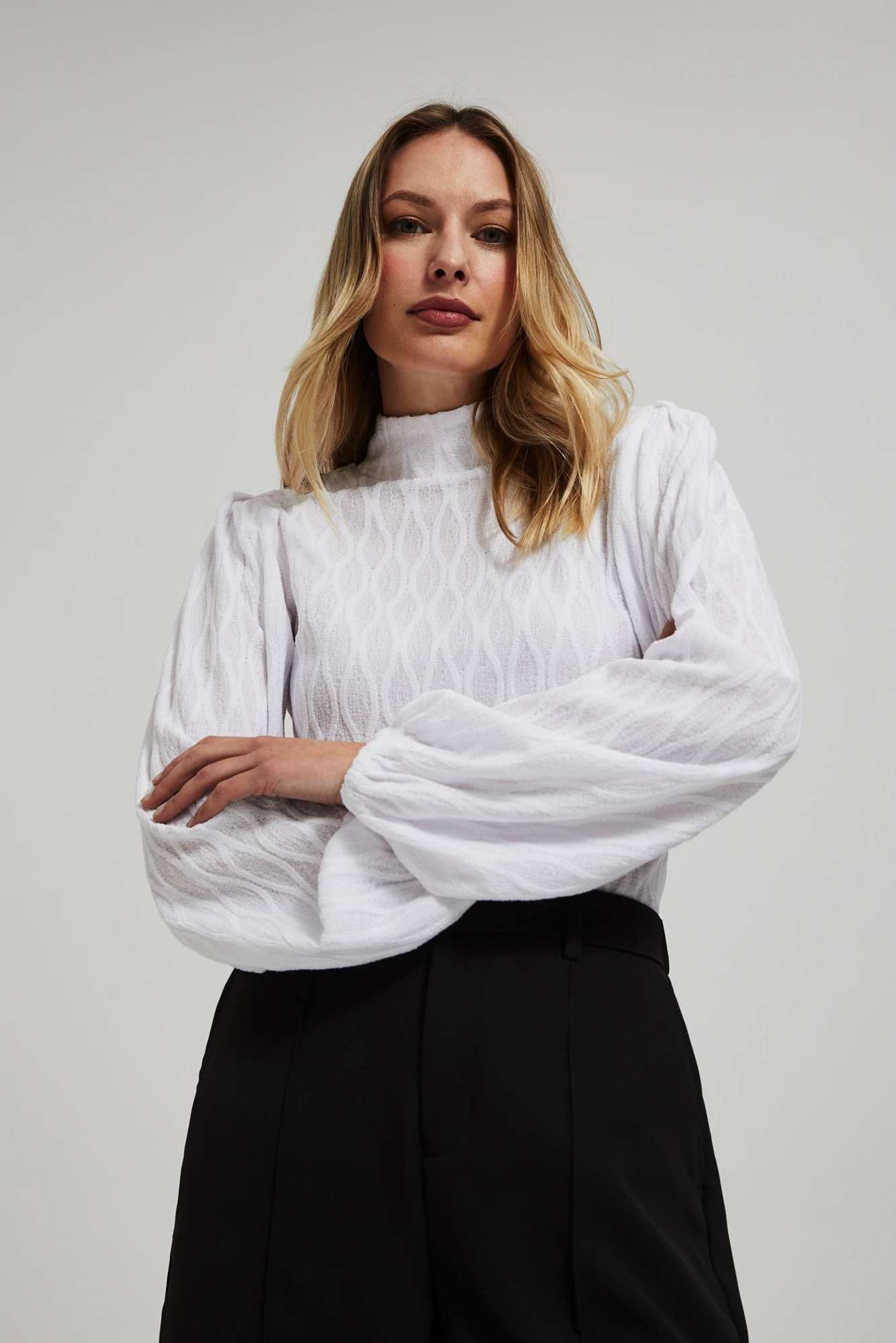 Turtleneck blouse with puff sleeves