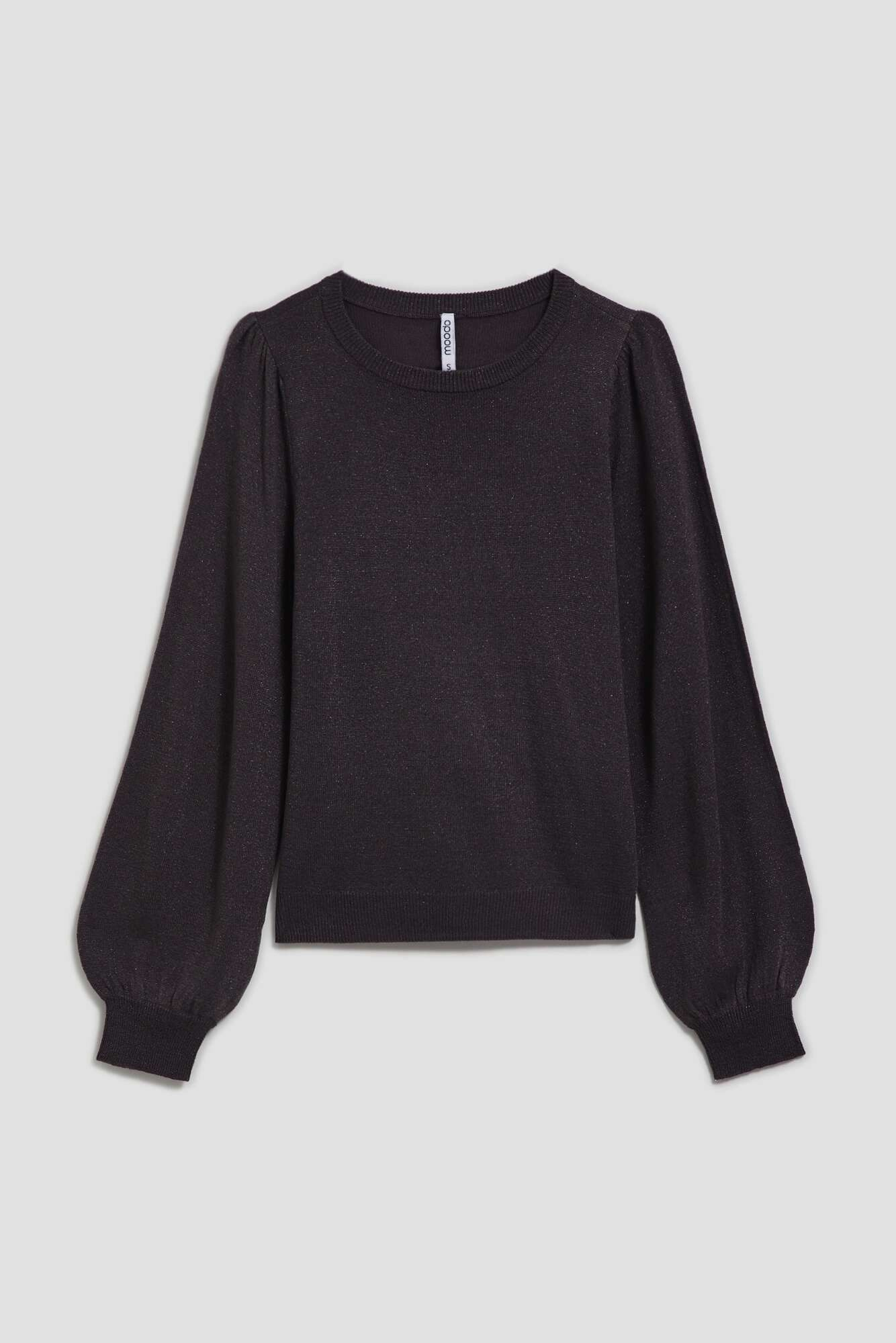 Sweater with puff sleeves and metal thread