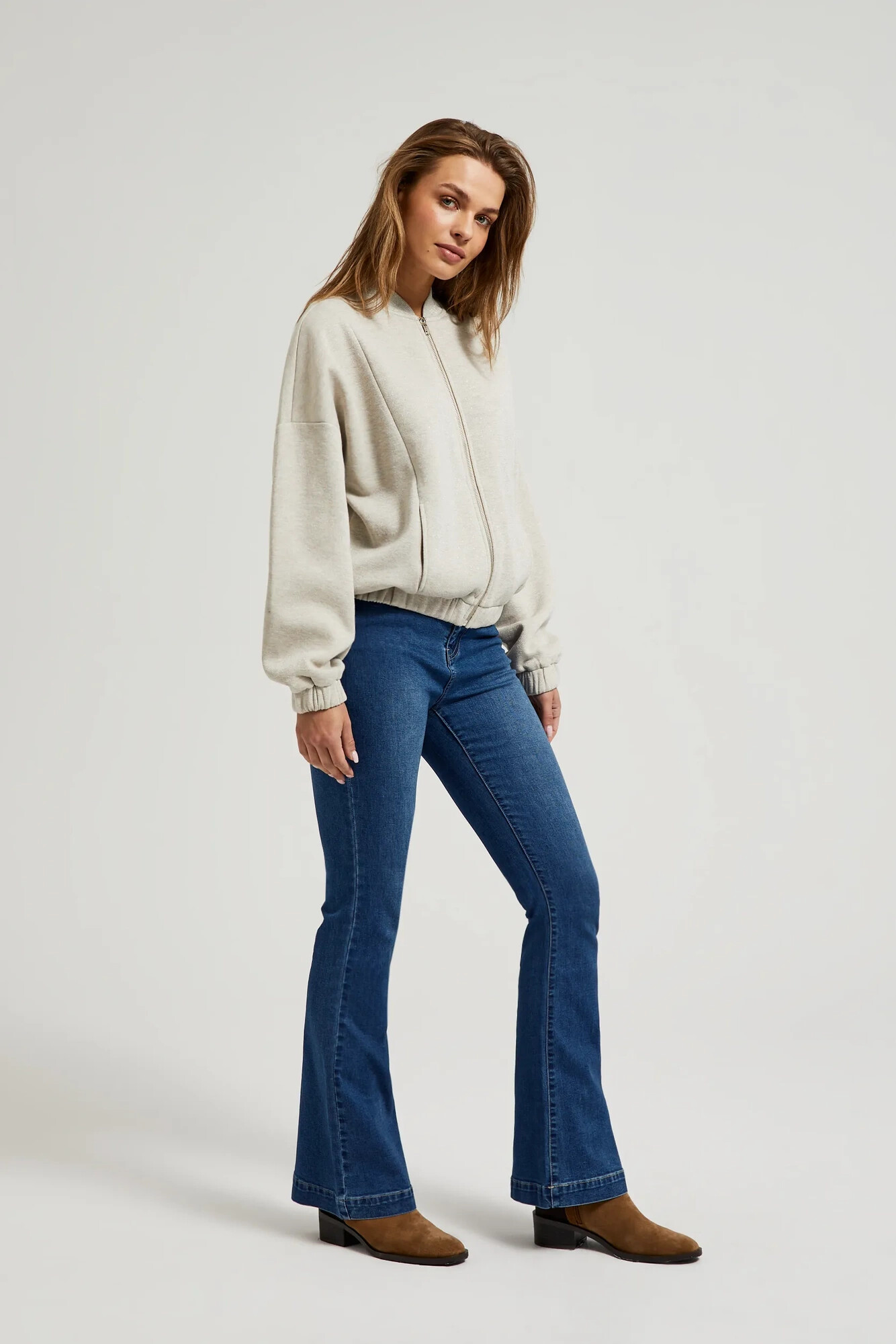 Women's zip-up hoodie MOODO, beige