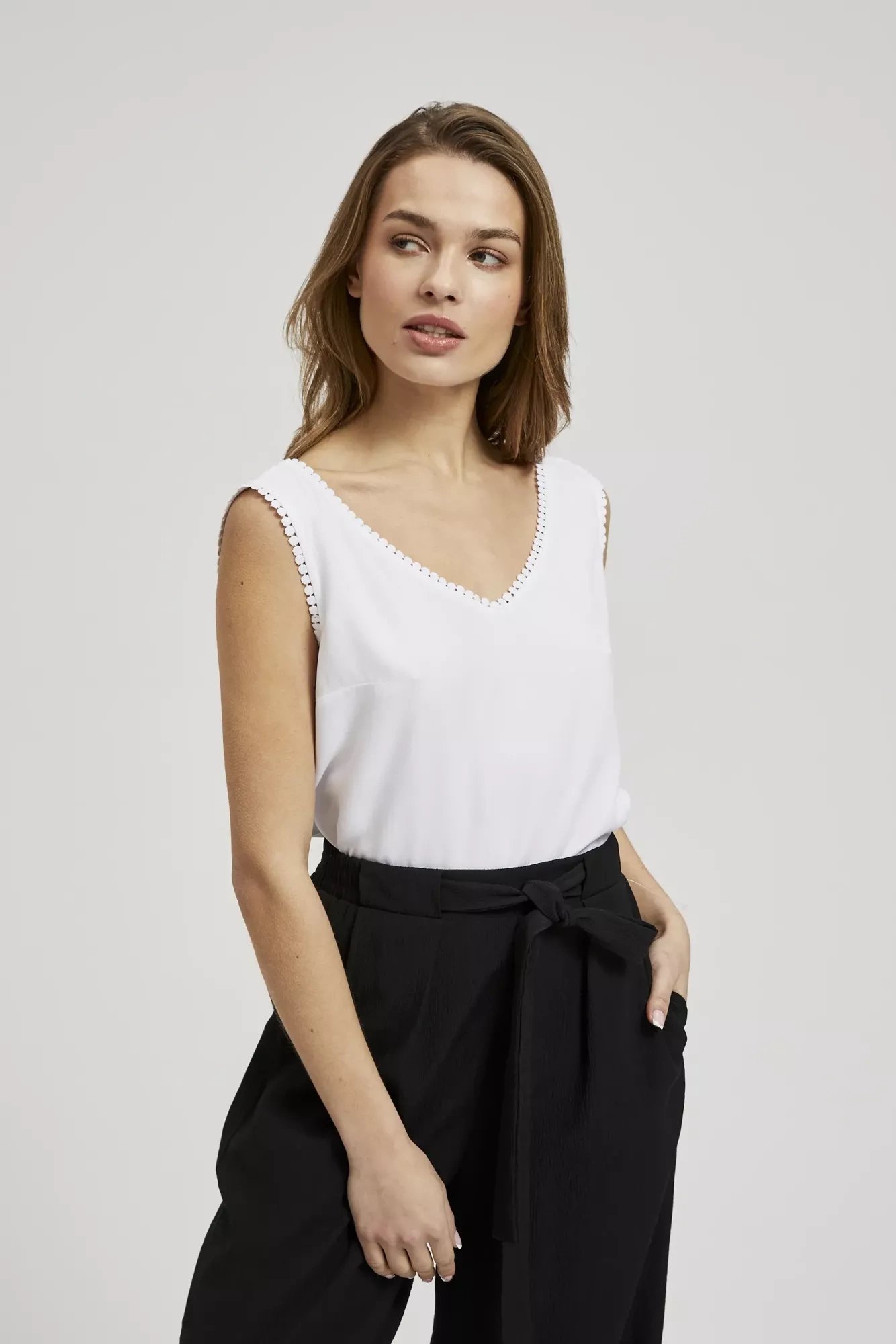 Women's tank top with a V-neck MOODO - white