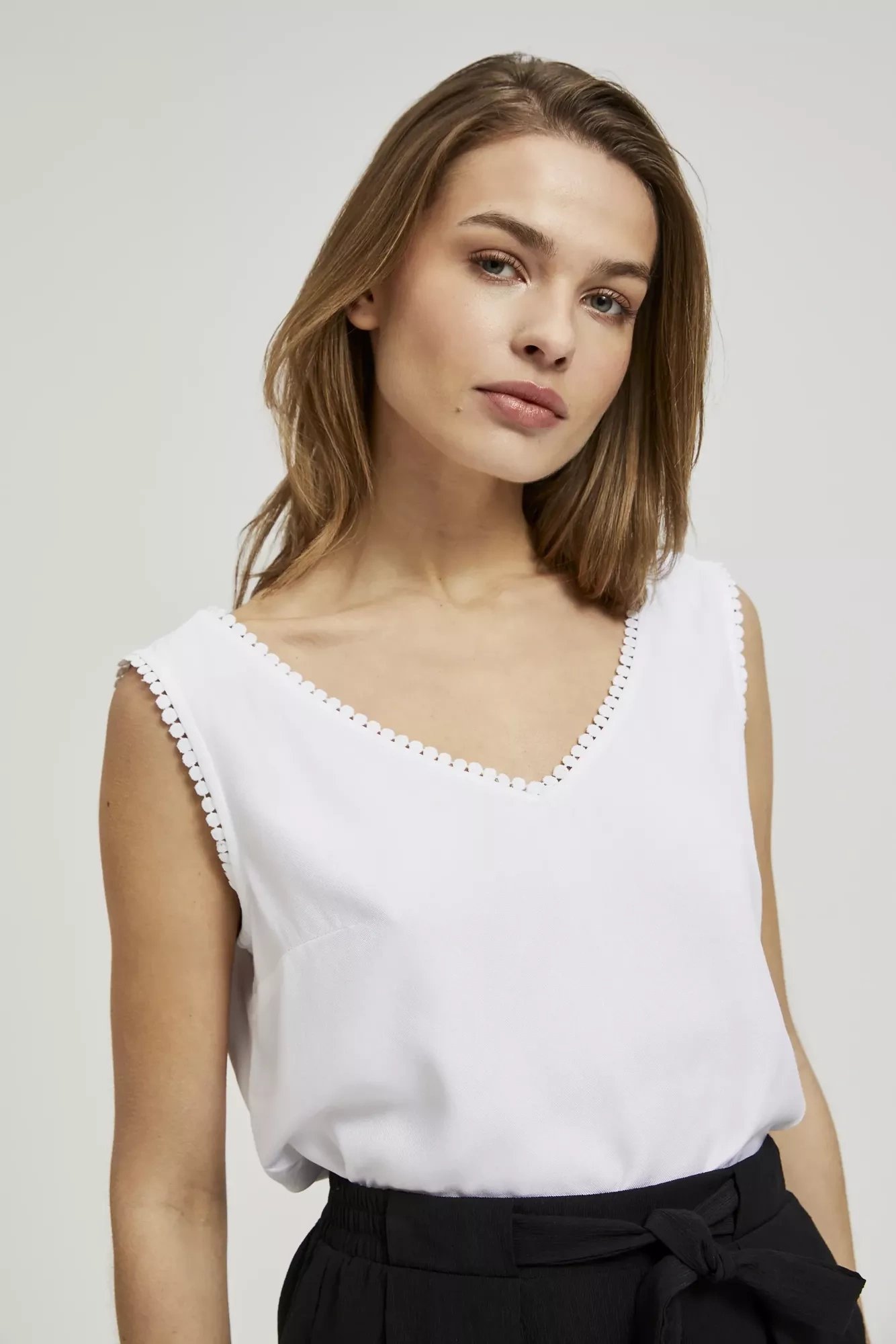 Women's tank top with a V-neck MOODO - white