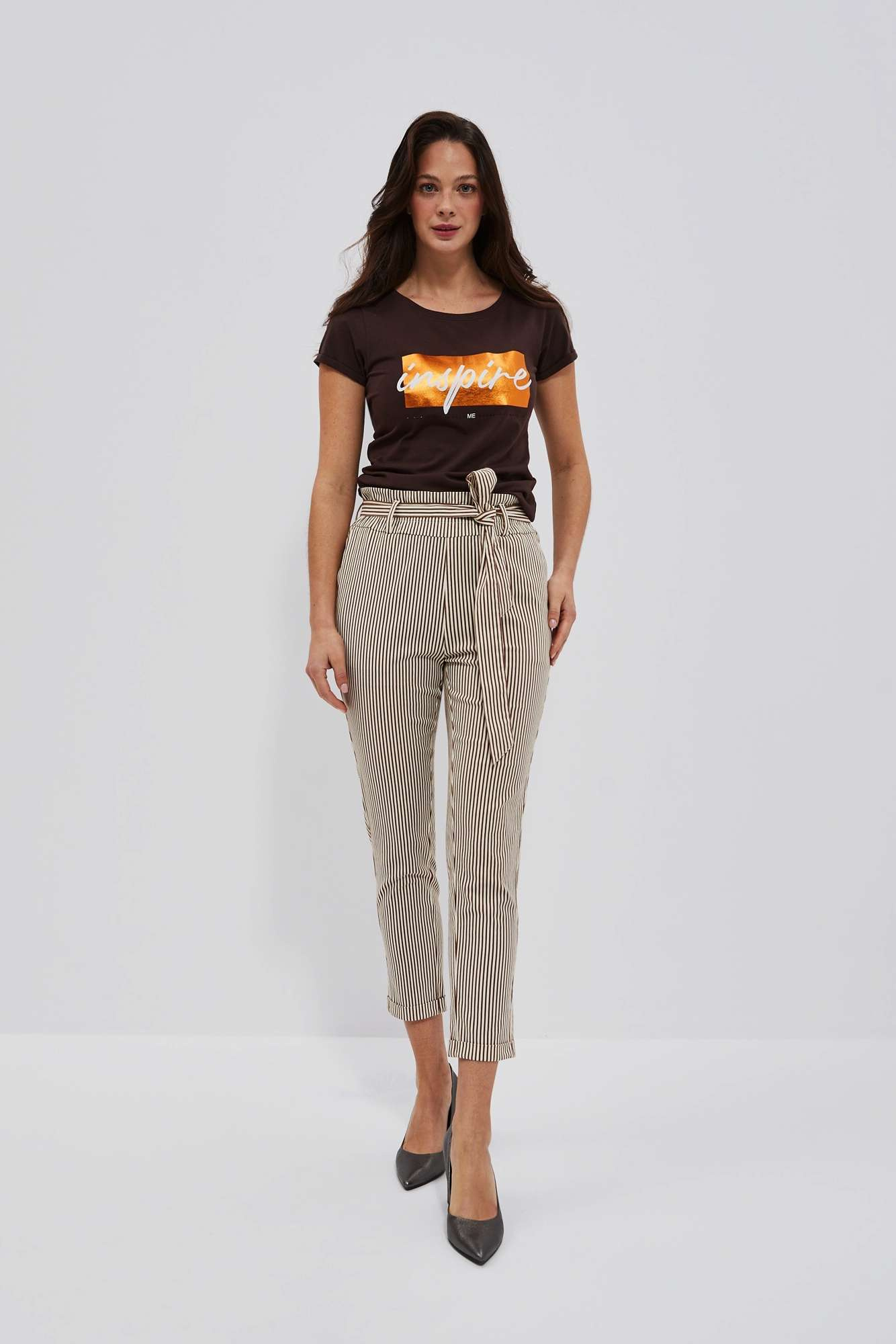 Marisse Women's Trousers L-Sp-4015 Brown_Off White