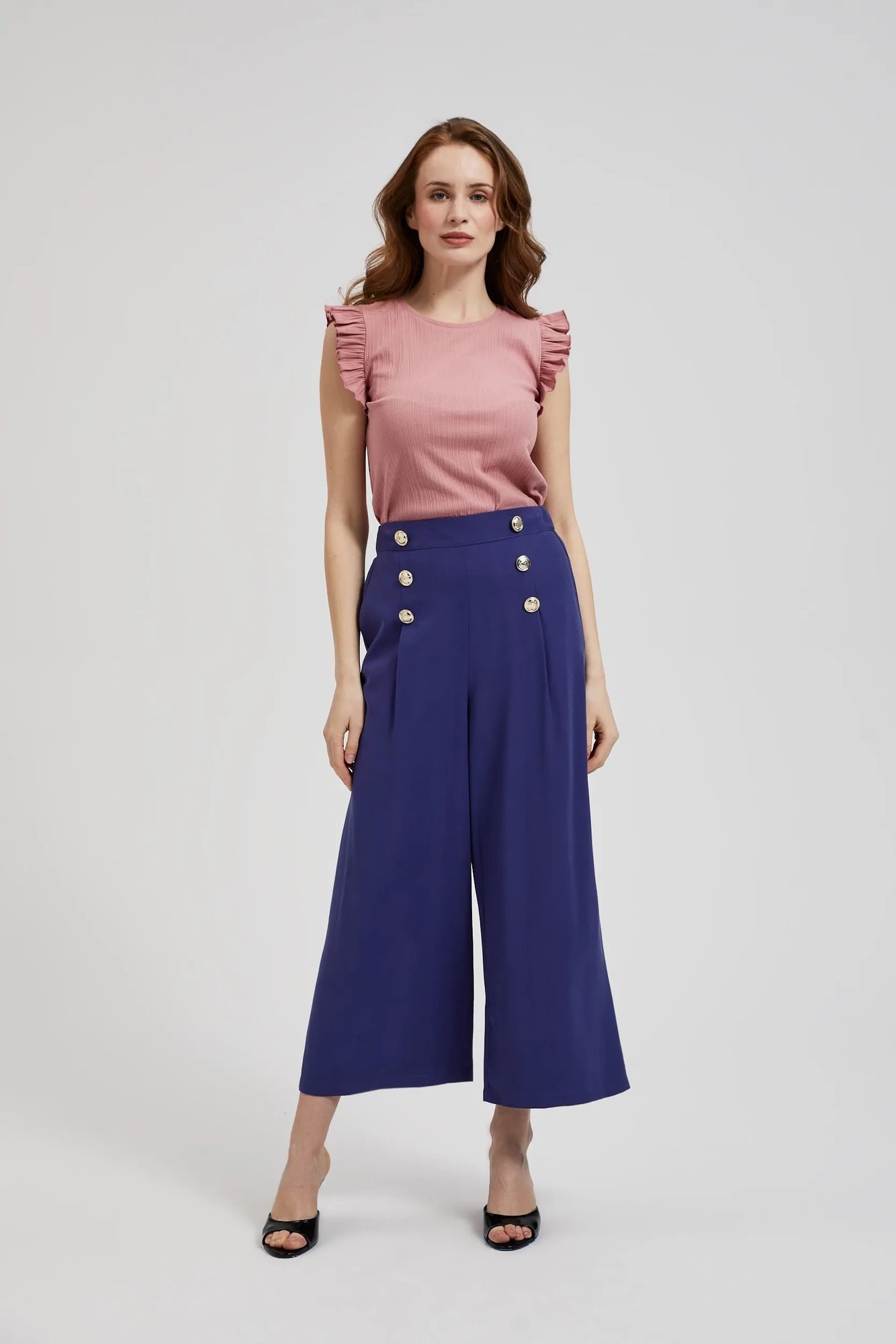 Women's trousers MOODO with decorative buttons - dark blue