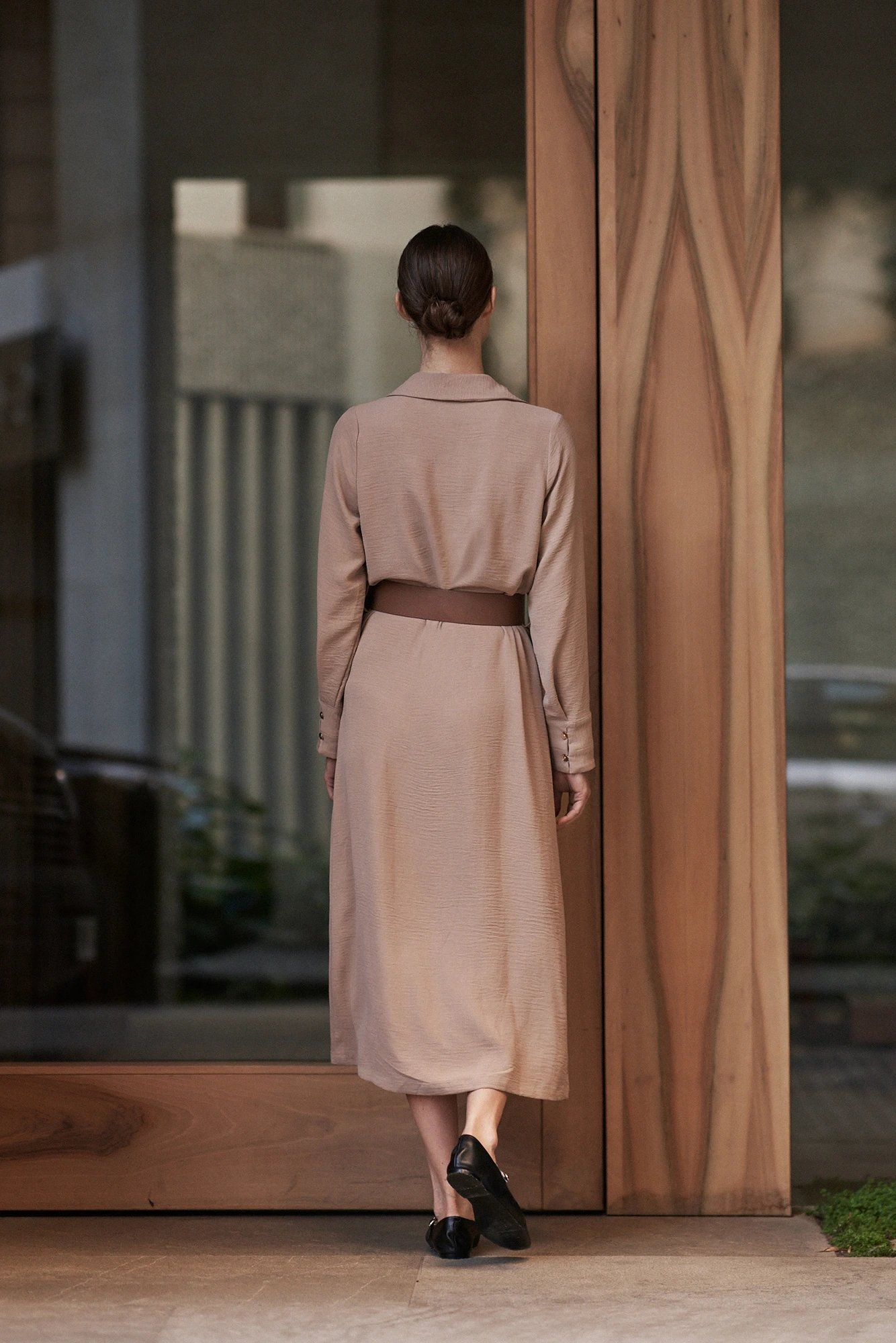 Marisse Beige Midi Dress With A Wide Belt