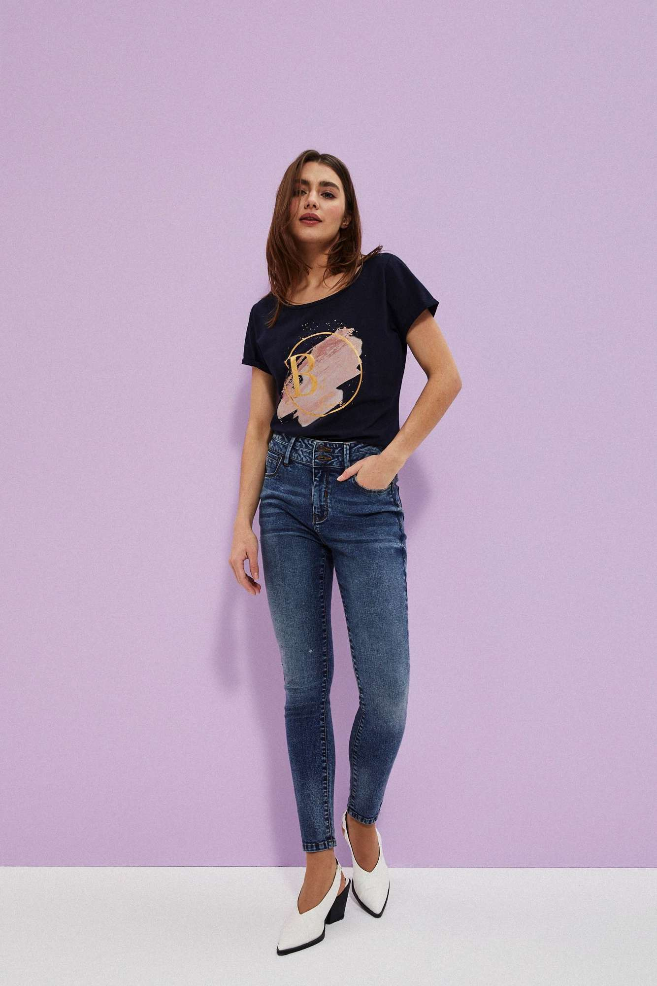 Slim fit pentru femei Moodo - albastru inchis