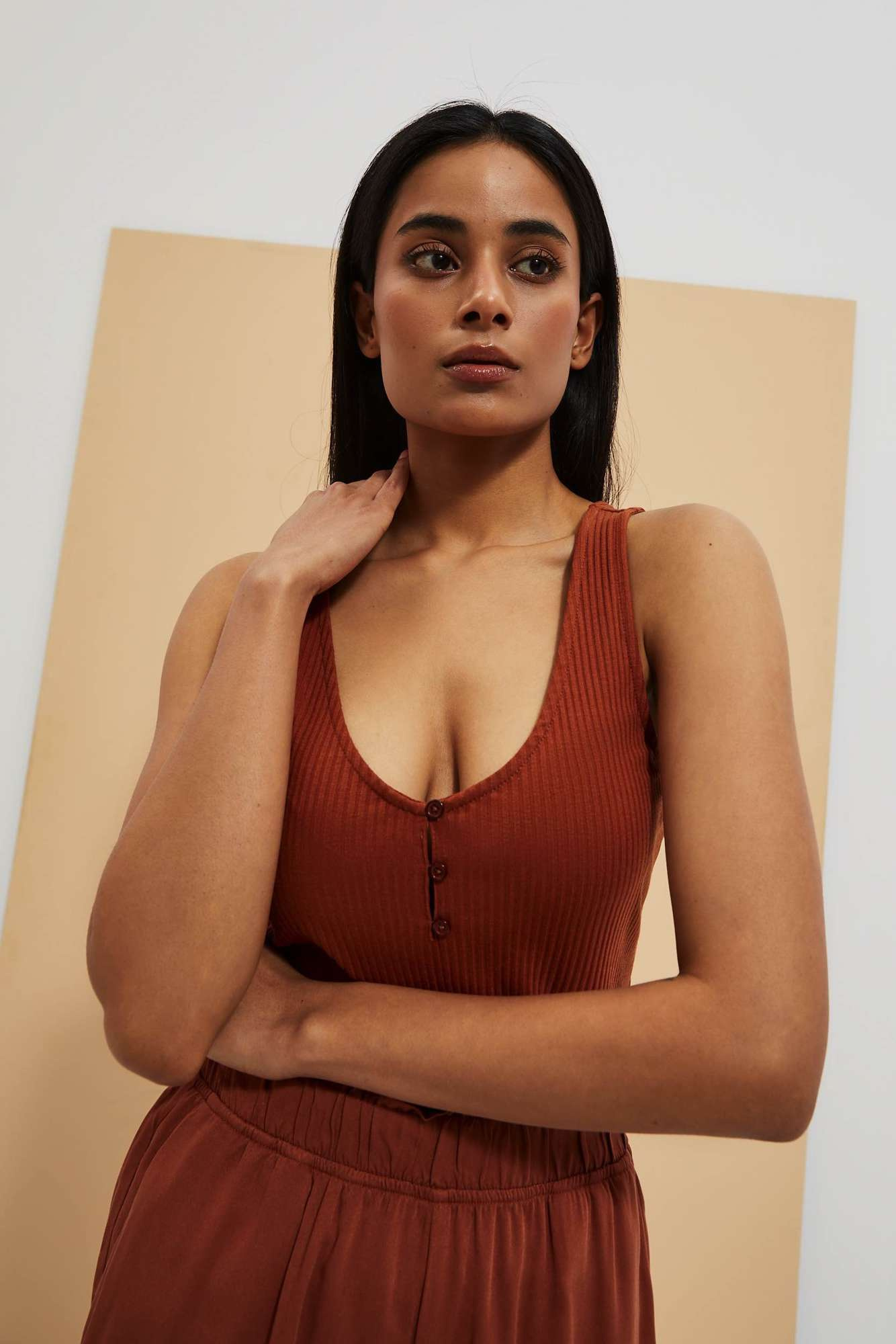 WOMEN'S TOP L-TS-4065 BROWN