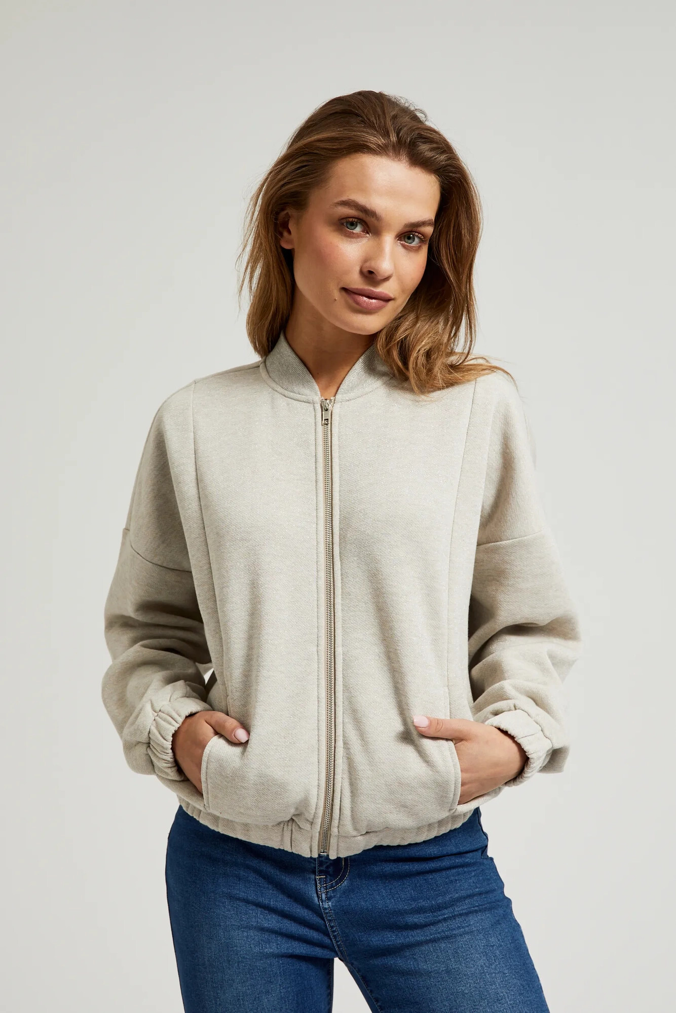 Women's zip-up hoodie MOODO, beige