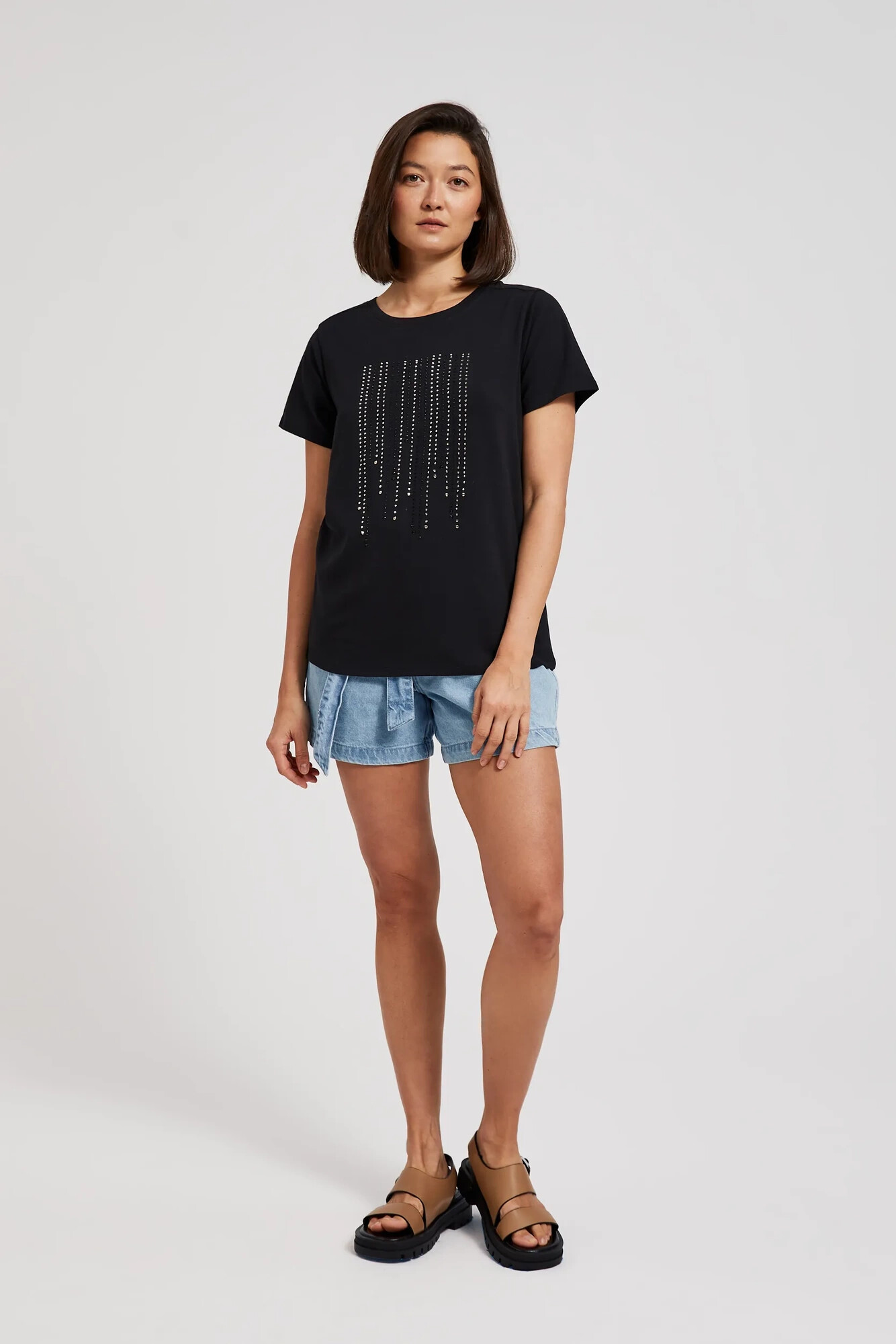 Women's T-shirt with stones MOODO - black